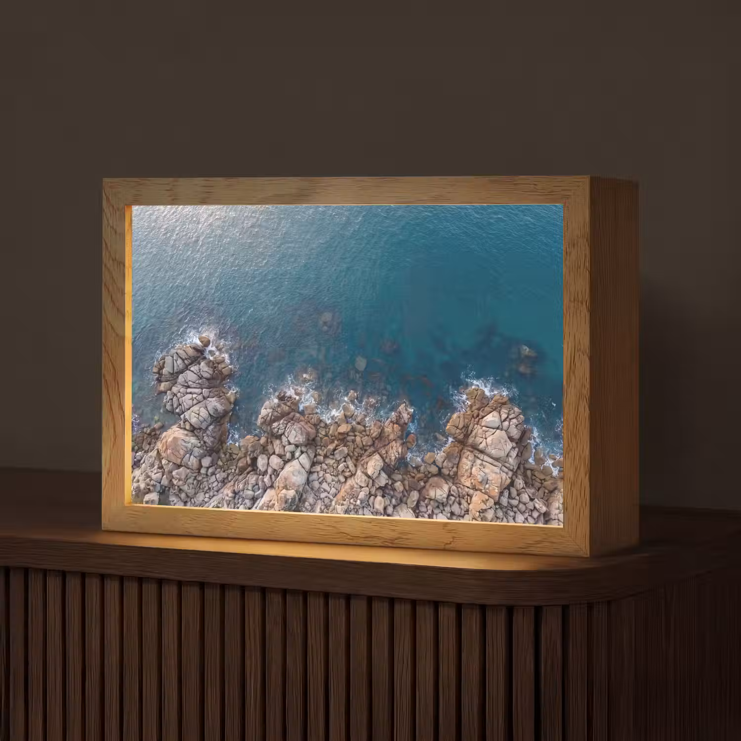 Zee - Kustlijn - Natuur - Abstract - Blauw Light Box met kabel (Tafellamp) klein -z3d_website