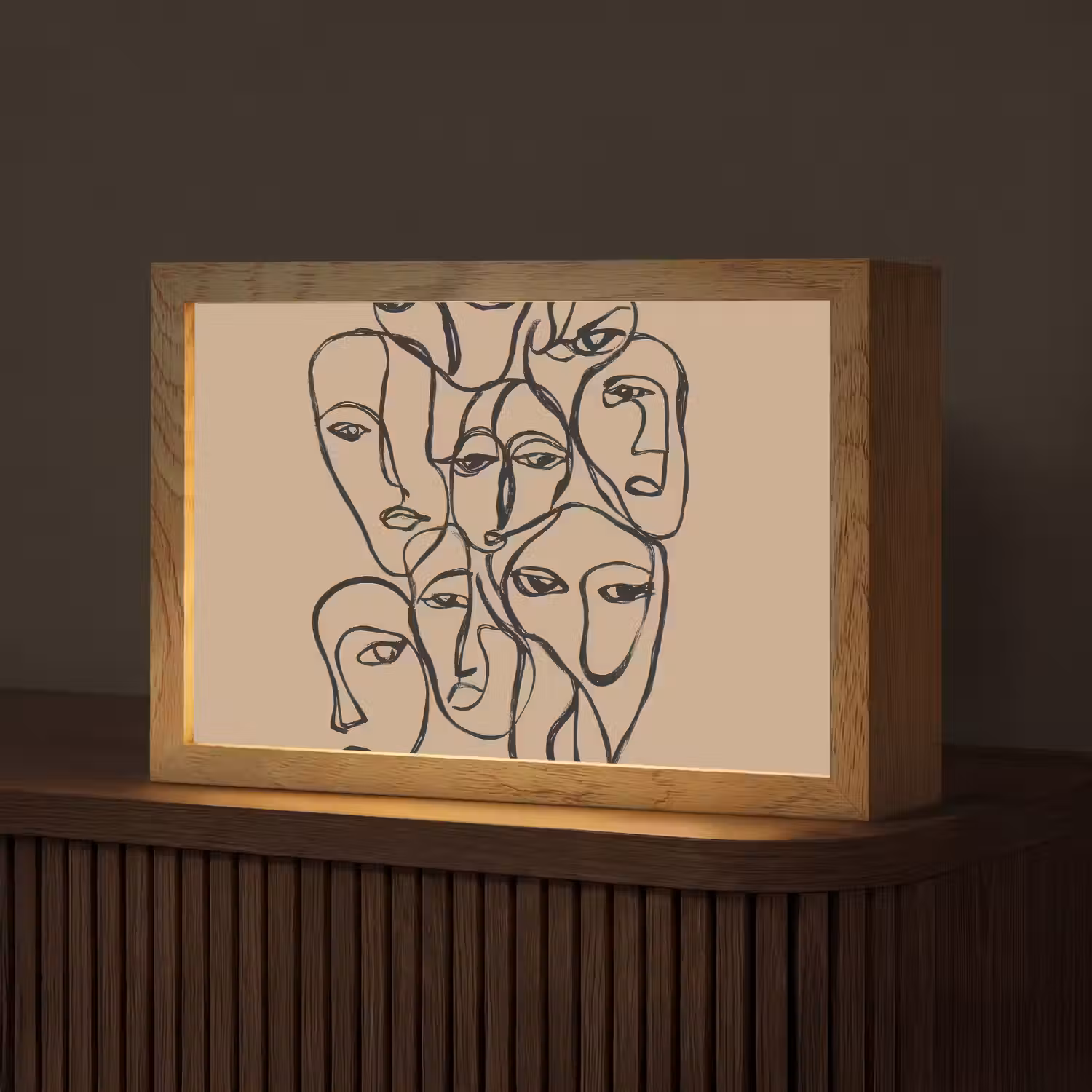 Gezichtenzee - Lijntekening - Abstract Light Box met kabel (Tafellamp) klein -z3d_website