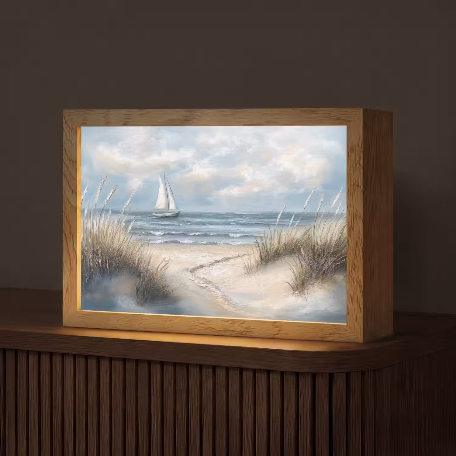 Zee - Zeilboot - Strand - Duinen - Vintage Light Box met kabel (Tafellamp) klein -z3d_website
