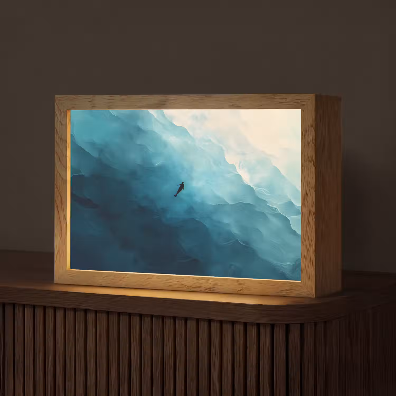 Zee - Silhouet - Abstract - Blauw Light Box met kabel (Tafellamp) klein -z3d_website