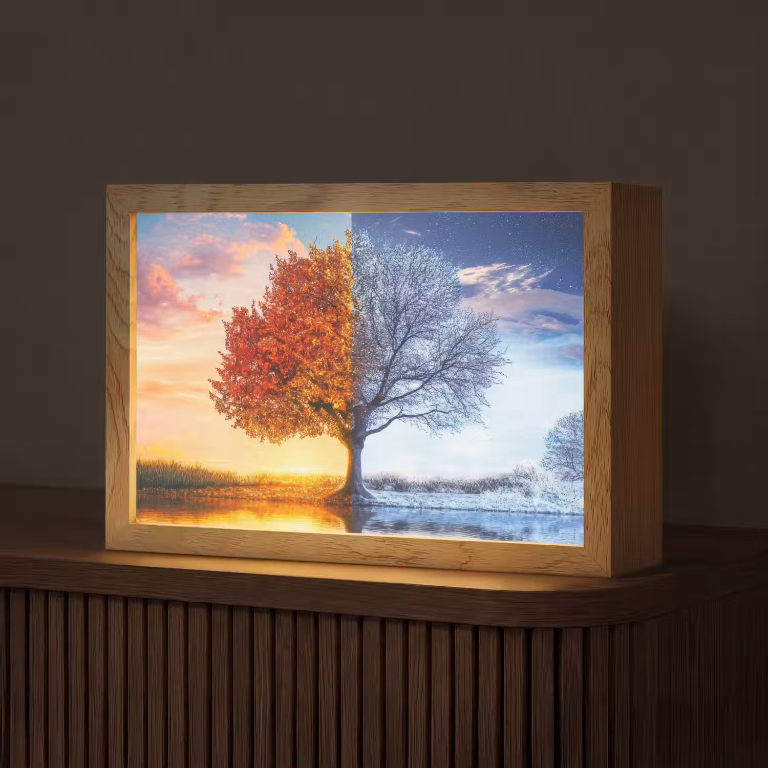 Seizoenen - Kunst - Boom - Herfst - Winter Light Box met kabel (Tafellamp) klein -z3d_website