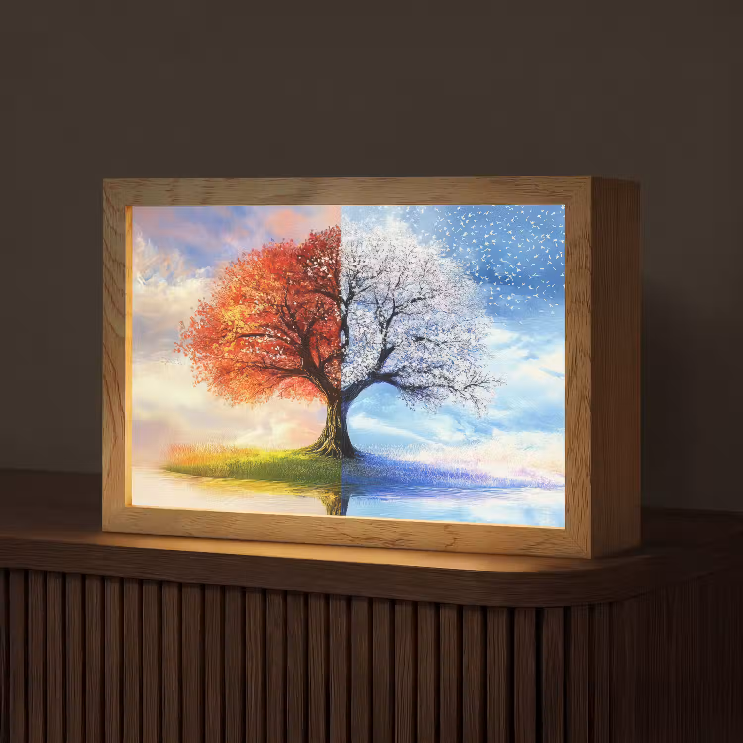 Seizoenen - Kunst - Boom - Winter - Herfst Light Box met kabel (Tafellamp) klein -z3d_website