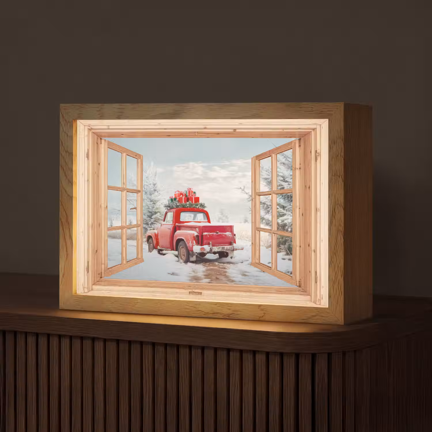 Doorkijk - Auto - Kerst - Cadeaus - Winter - Landschap Light Box met kabel (Tafellamp) klein -z3d_website