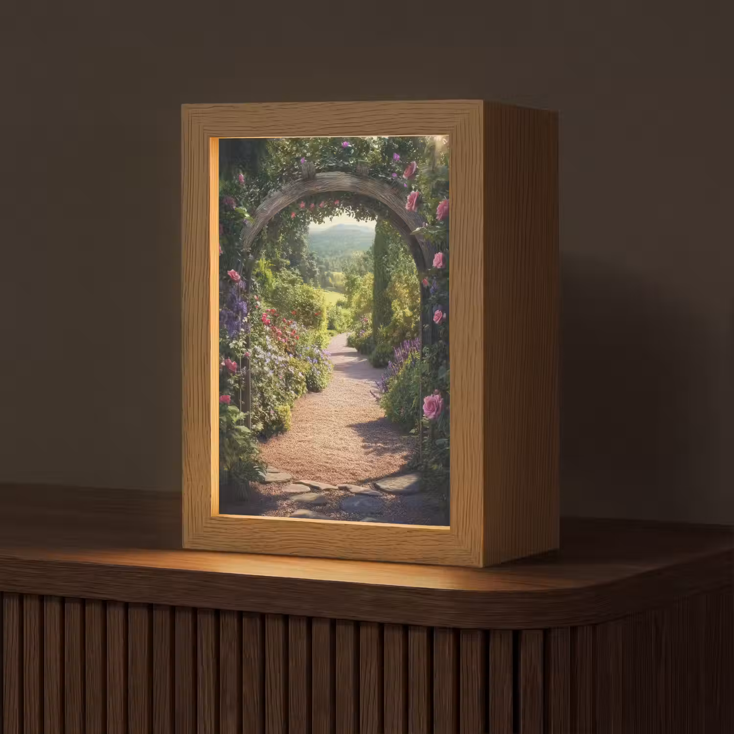 Doorkijk - Bloemen - Natuur - Rozenboog Light Box met kabel (Tafellamp) klein -z3d_website