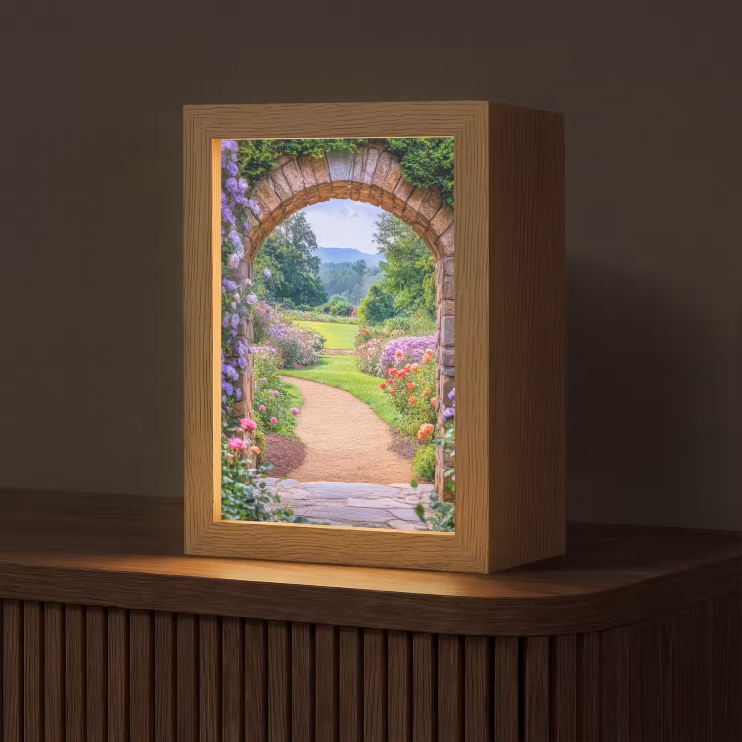 Doorkijk - Poort - Bloemen - Tuin Light Box met kabel (Tafellamp) klein -z3d_website