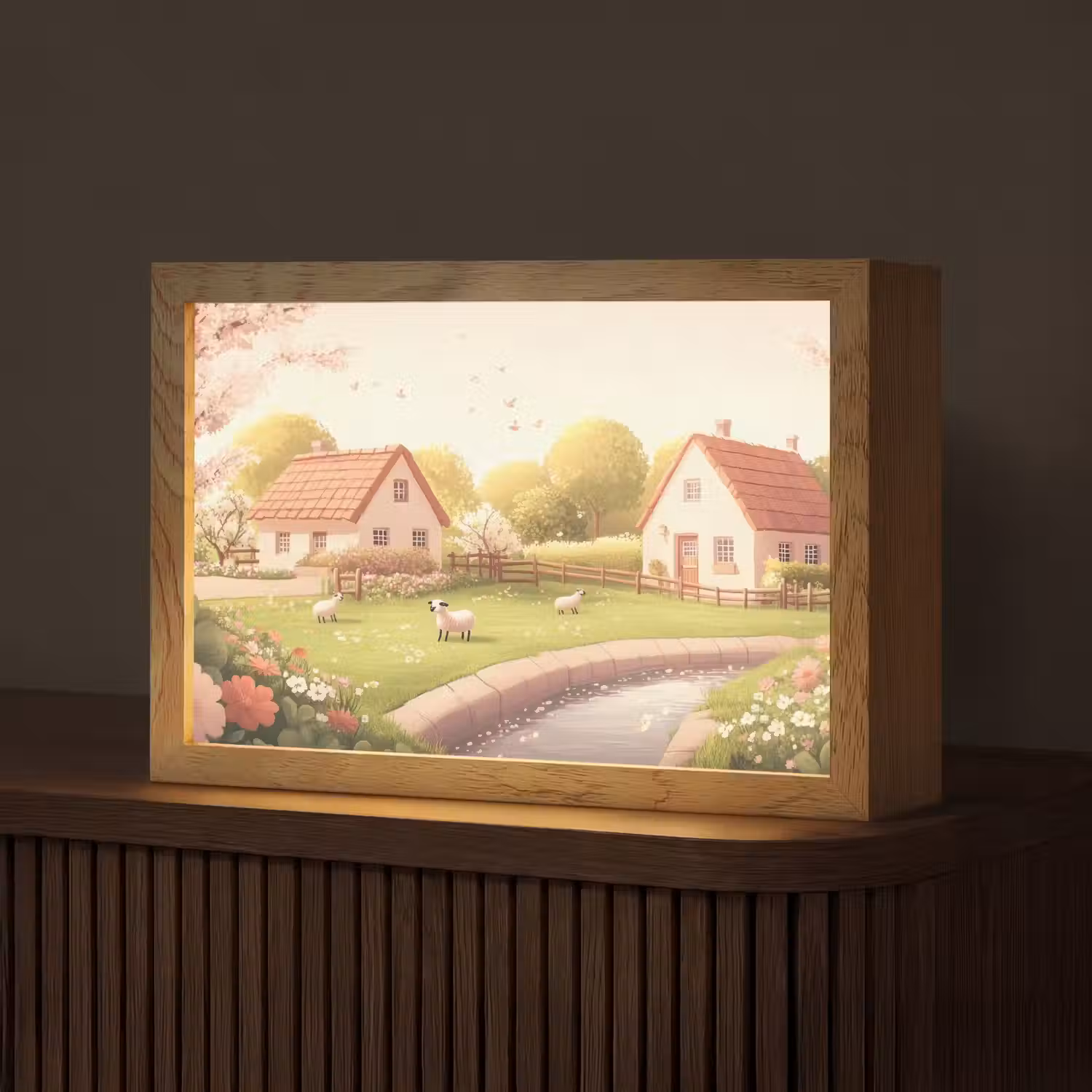 Schapen - Huisje - Platteland Light Box met kabel (Tafellamp) klein -z3d_website