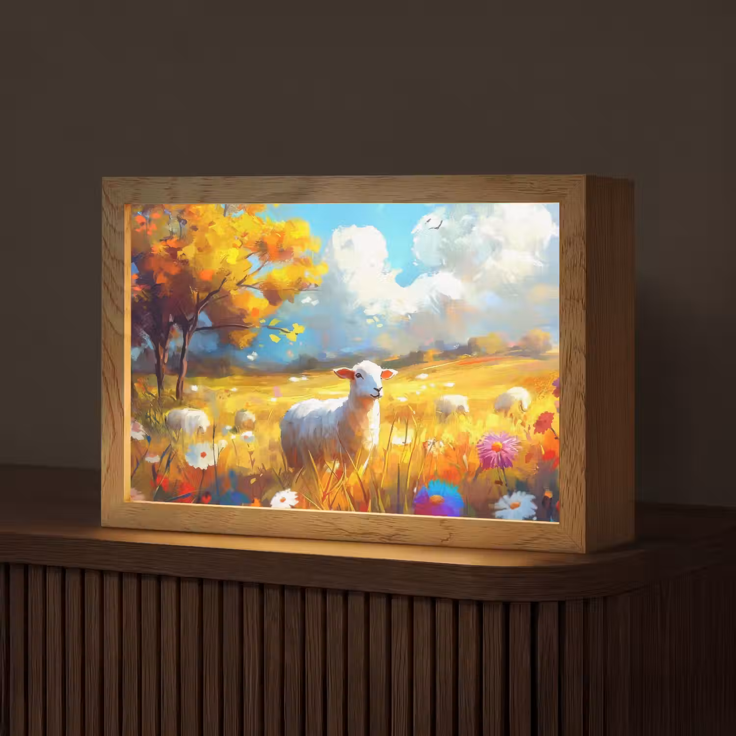 Schaap - Weide - Bloemen Light Box met kabel (Tafellamp) klein -z3d_website