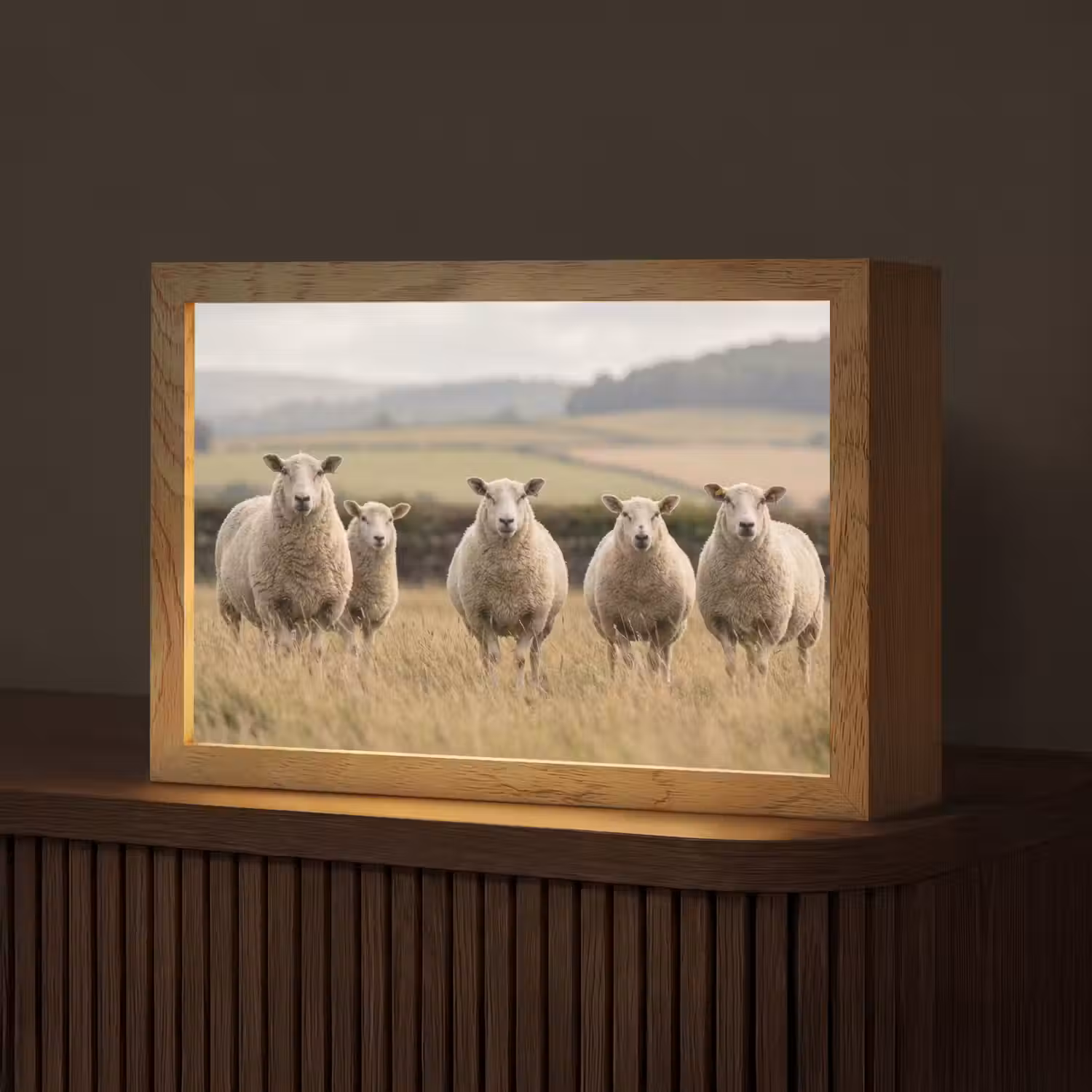 Schapen - Weidenlandschap - Heuvels Light Box met kabel (Tafellamp) klein -z3d_website
