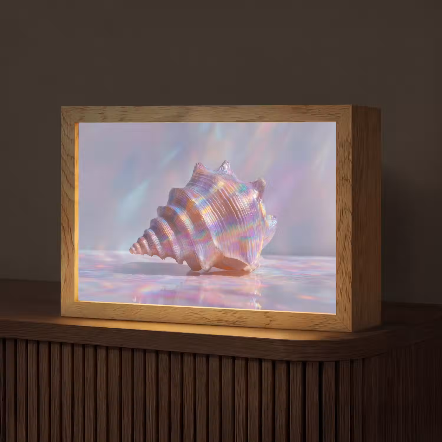 Schelp - Glanzend - Regenboogtinten Light Box met kabel (Tafellamp) klein -z3d_website