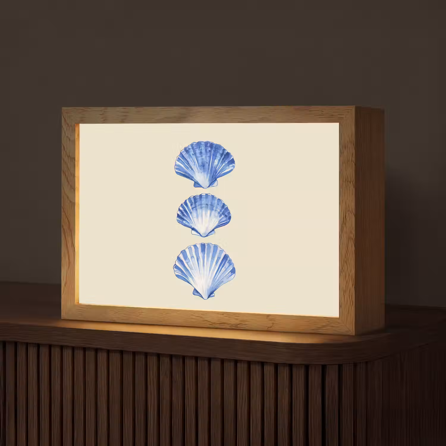 Schelpen - Blauw - Beige Light Box met kabel (Tafellamp) klein -z3d_website