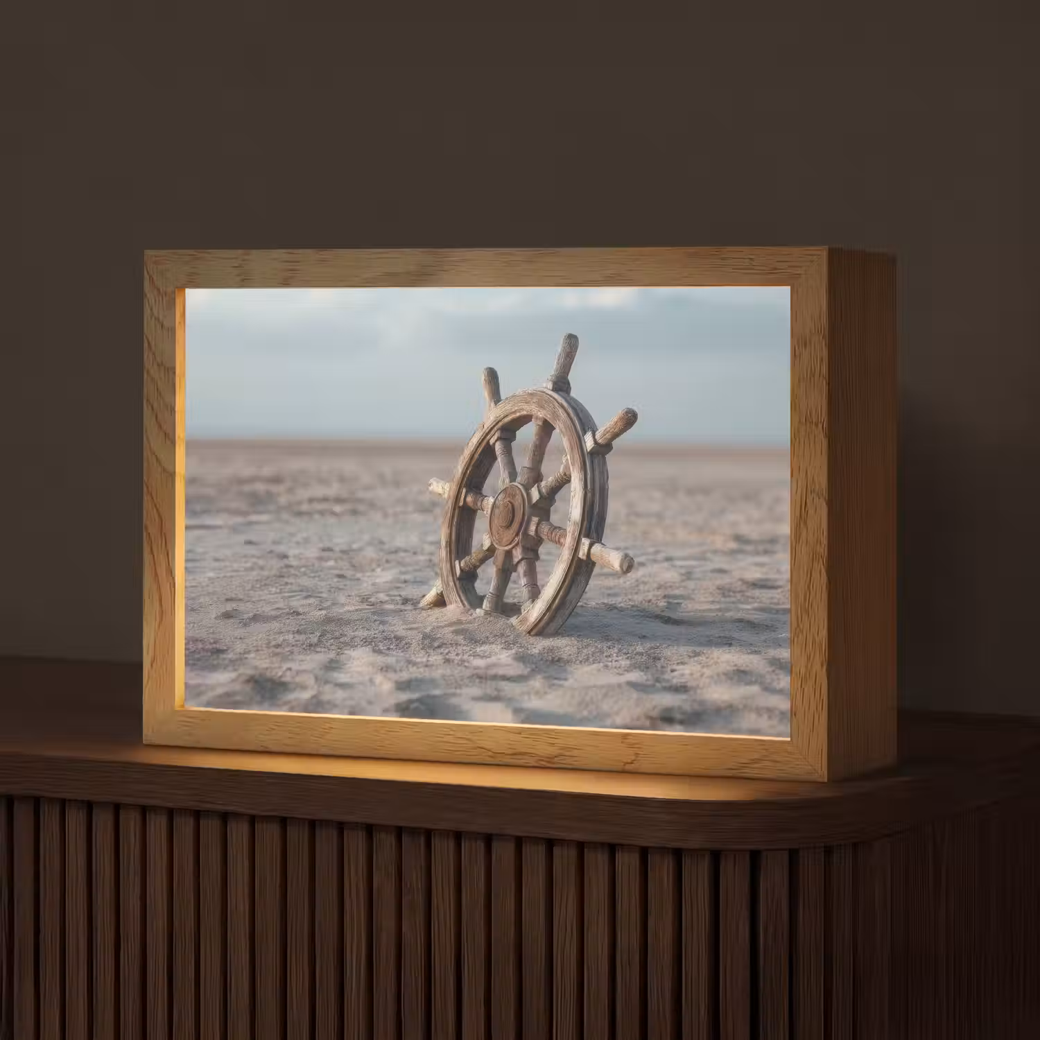 Scheepsstuur - Hout - Bruin - Zand Light Box met kabel (Tafellamp) klein -z3d_website