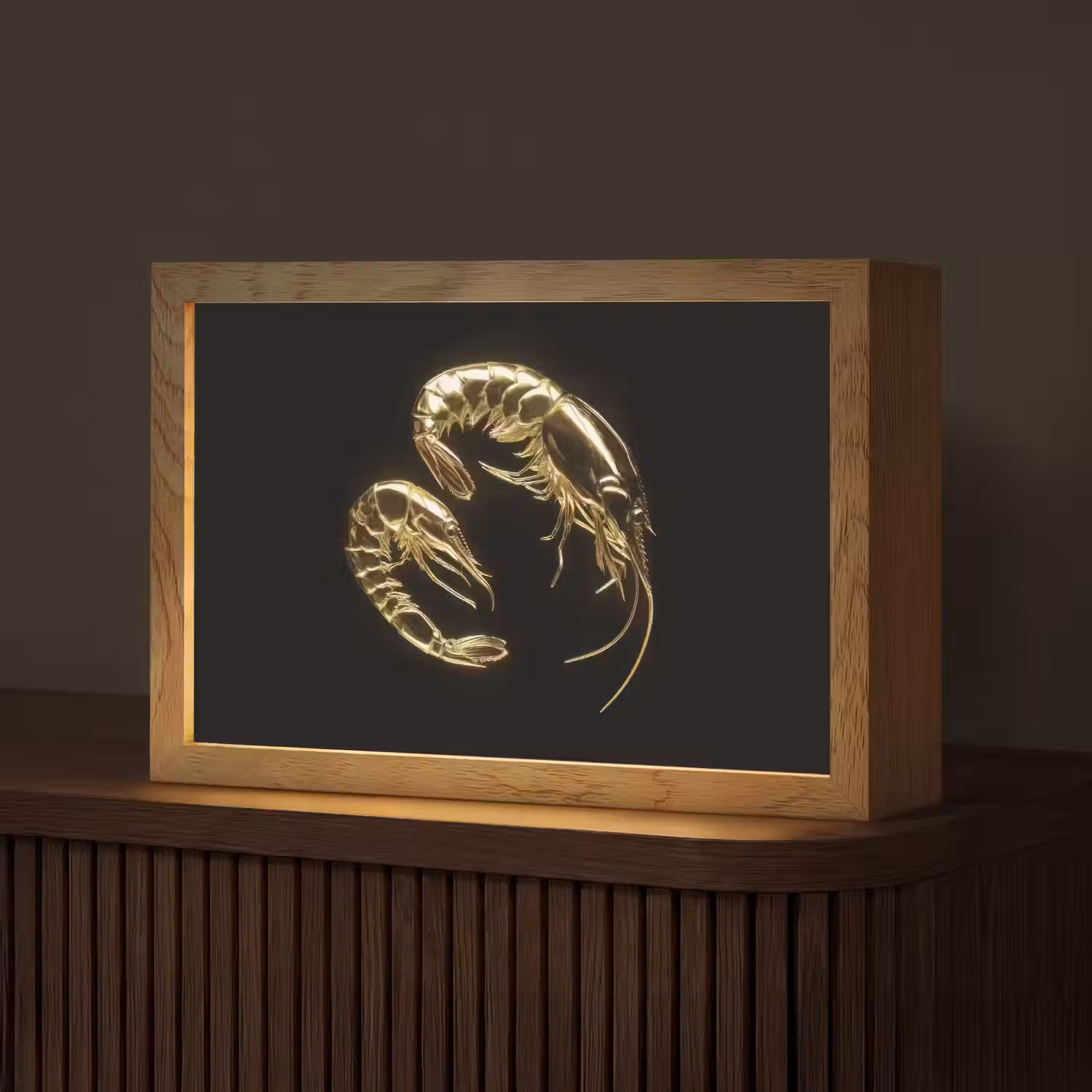Garnalen - Zwart - Goud - Dieren Light Box met kabel (Tafellamp) klein -z3d_website