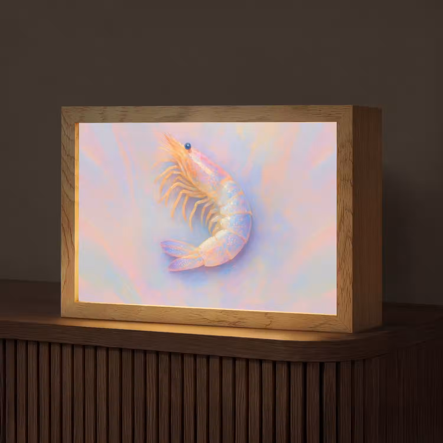 Garnaal - Subtiele structuur - Blauw - Roze Light Box met kabel (Tafellamp) klein -z3d_website