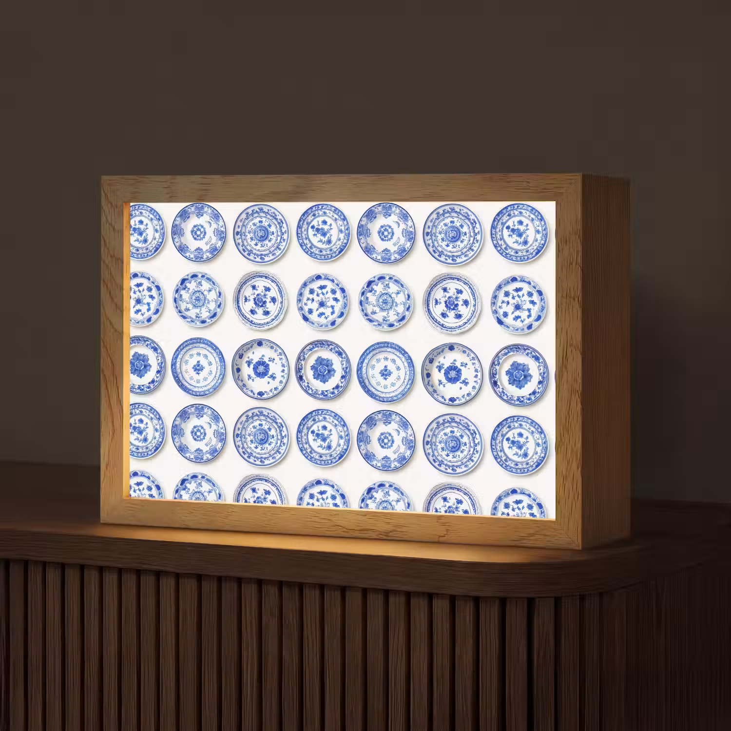 Borden - Bloemen - Patroon - Blauw Light Box met kabel (Tafellamp) klein 924 -z3d_website