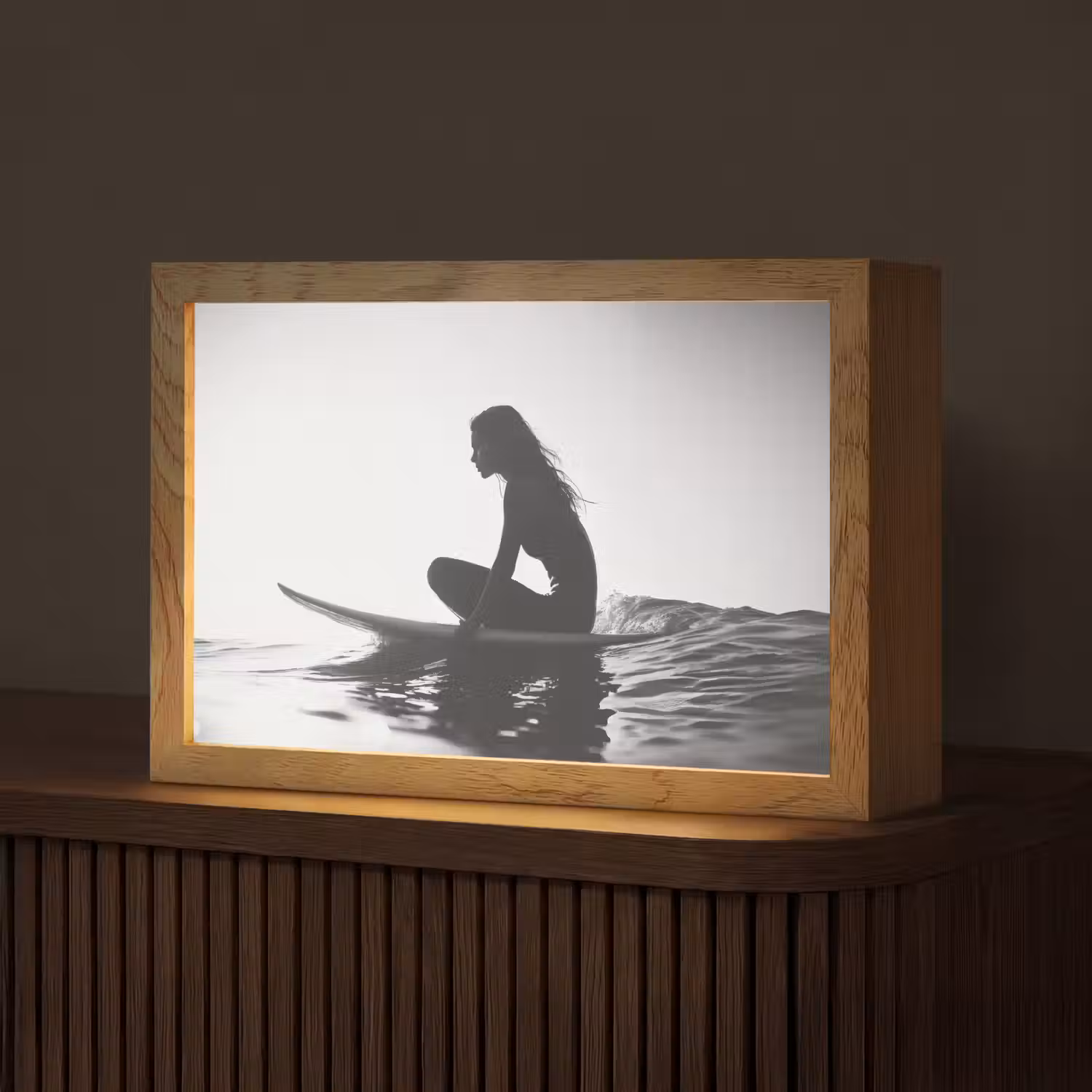 Silhouet - Vrouw - Surfplank - Water Light Box met kabel (Tafellamp) klein -z3d_website