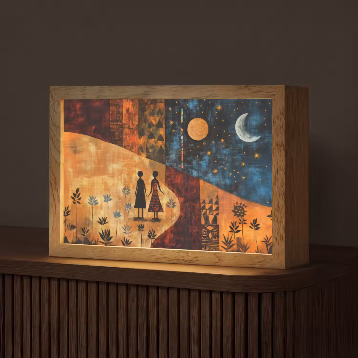 Silhouetten - Abstract - Zon - Maan Light Box met kabel (Tafellamp) klein -z3d_website