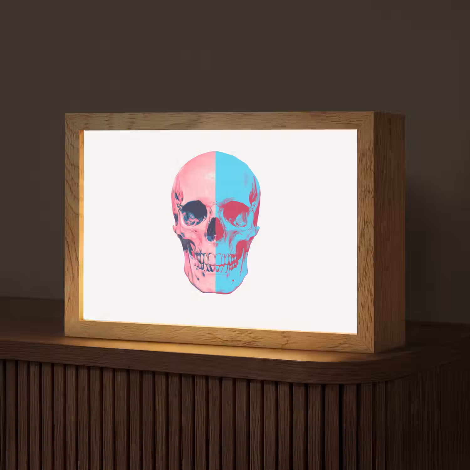 Schedel - Grafisch - Roze - Verdeeld Light Box met kabel (Tafellamp) klein -z3d_website