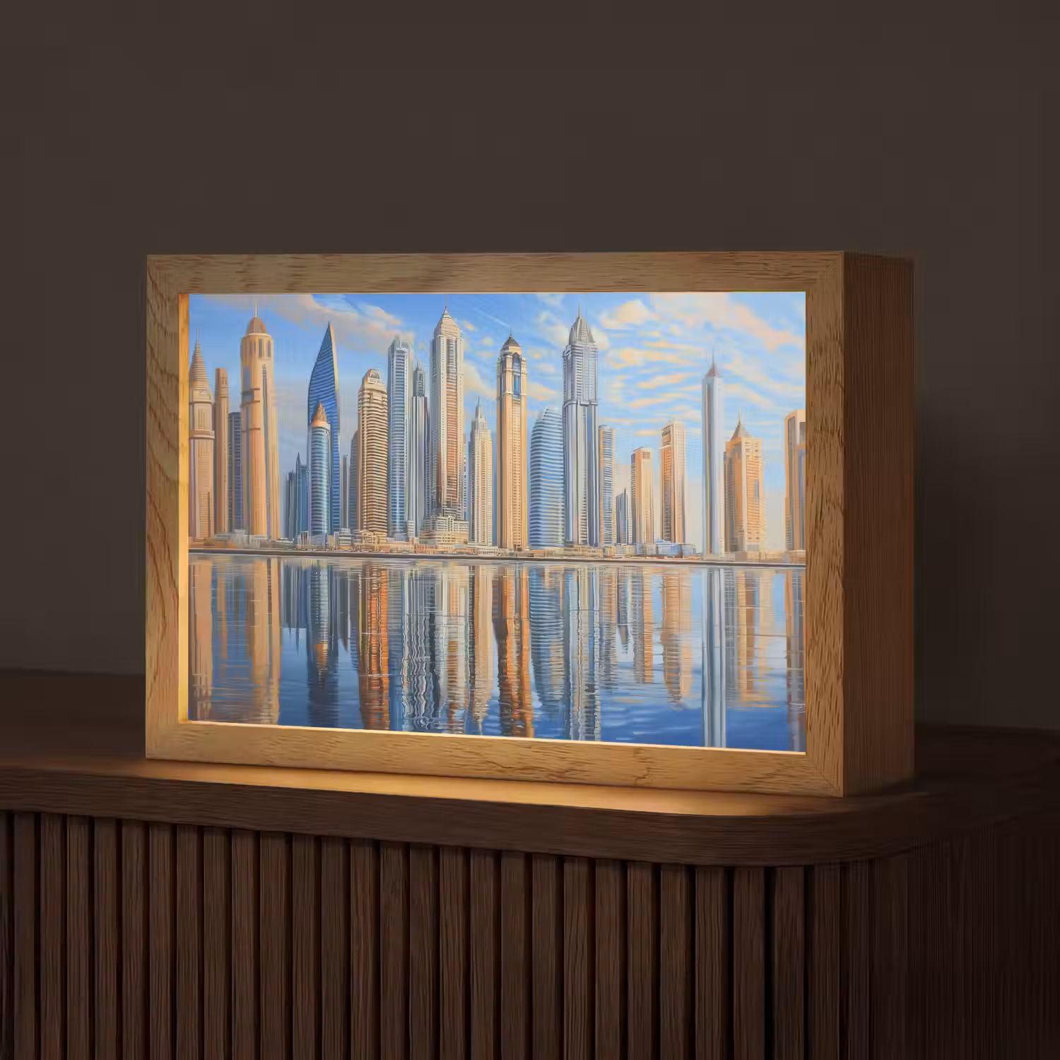 Skyline - Wolkenkrabbers - Water - Blauw Light Box met kabel (Tafellamp) klein -z3d_website