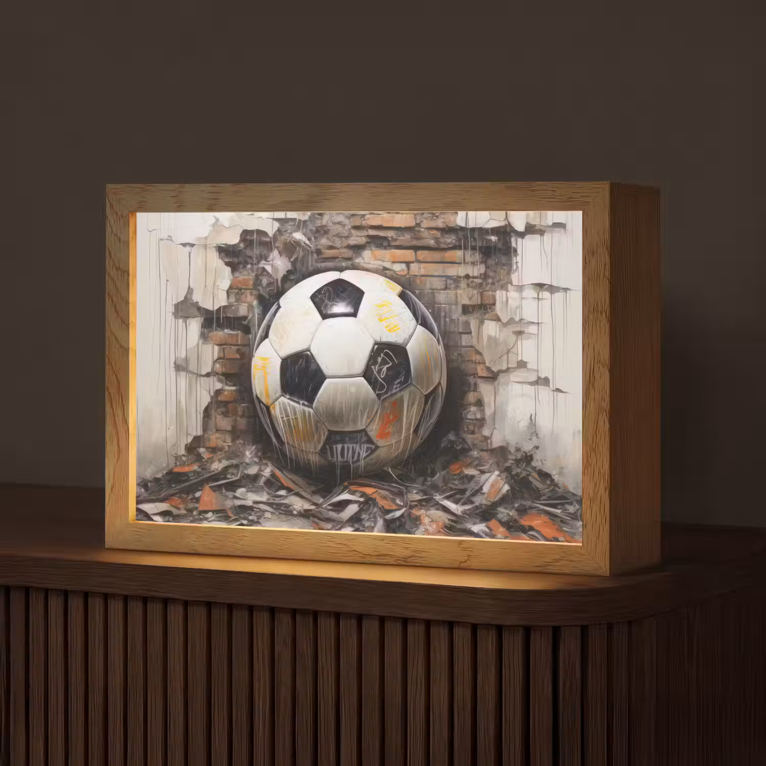 Voetbal - Muur - Zwart - Wit Light Box met kabel (Tafellamp) klein -z3d_website