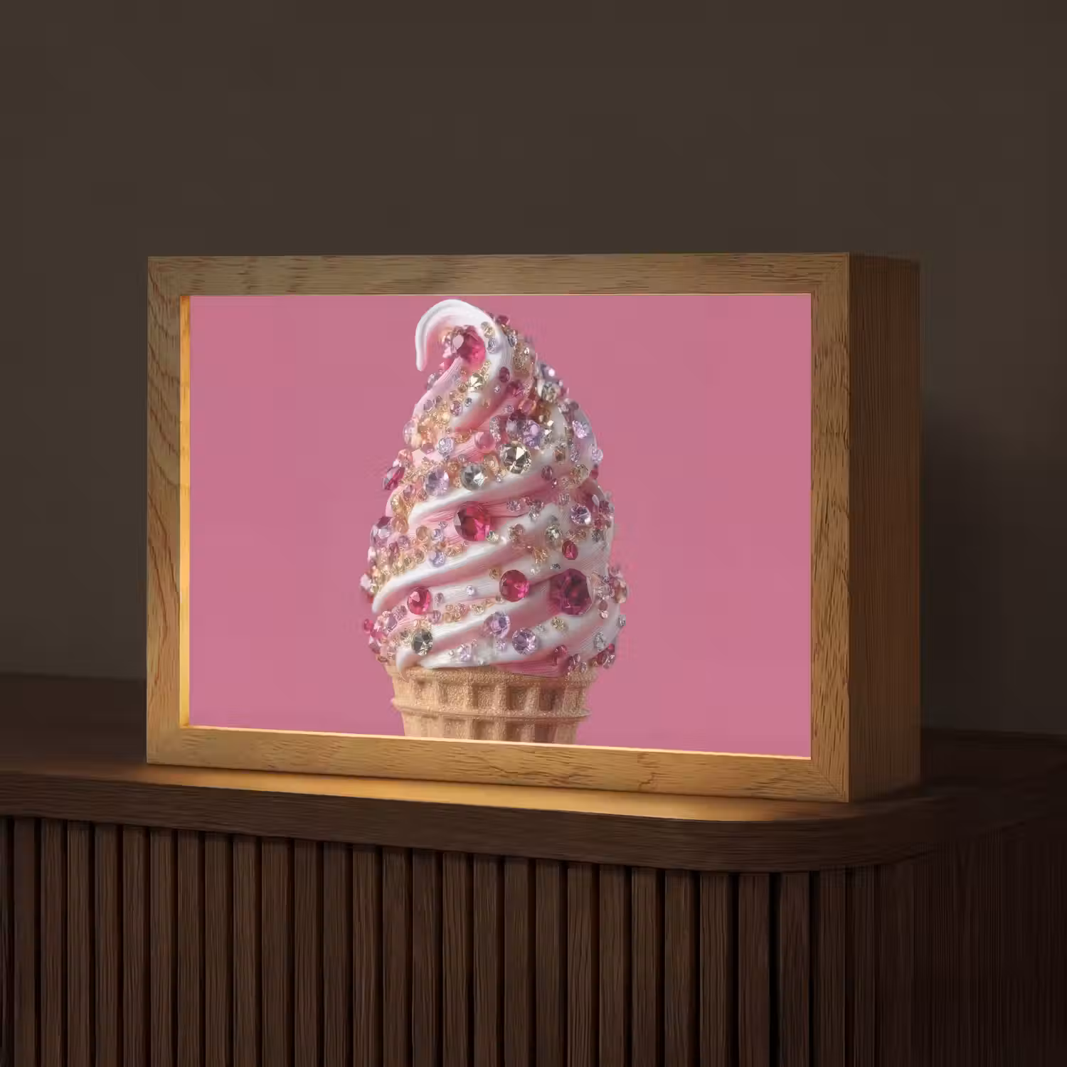 Softijs - Edelstenen - Roze - Hoorntje Light Box met kabel (Tafellamp) klein -z3d_website