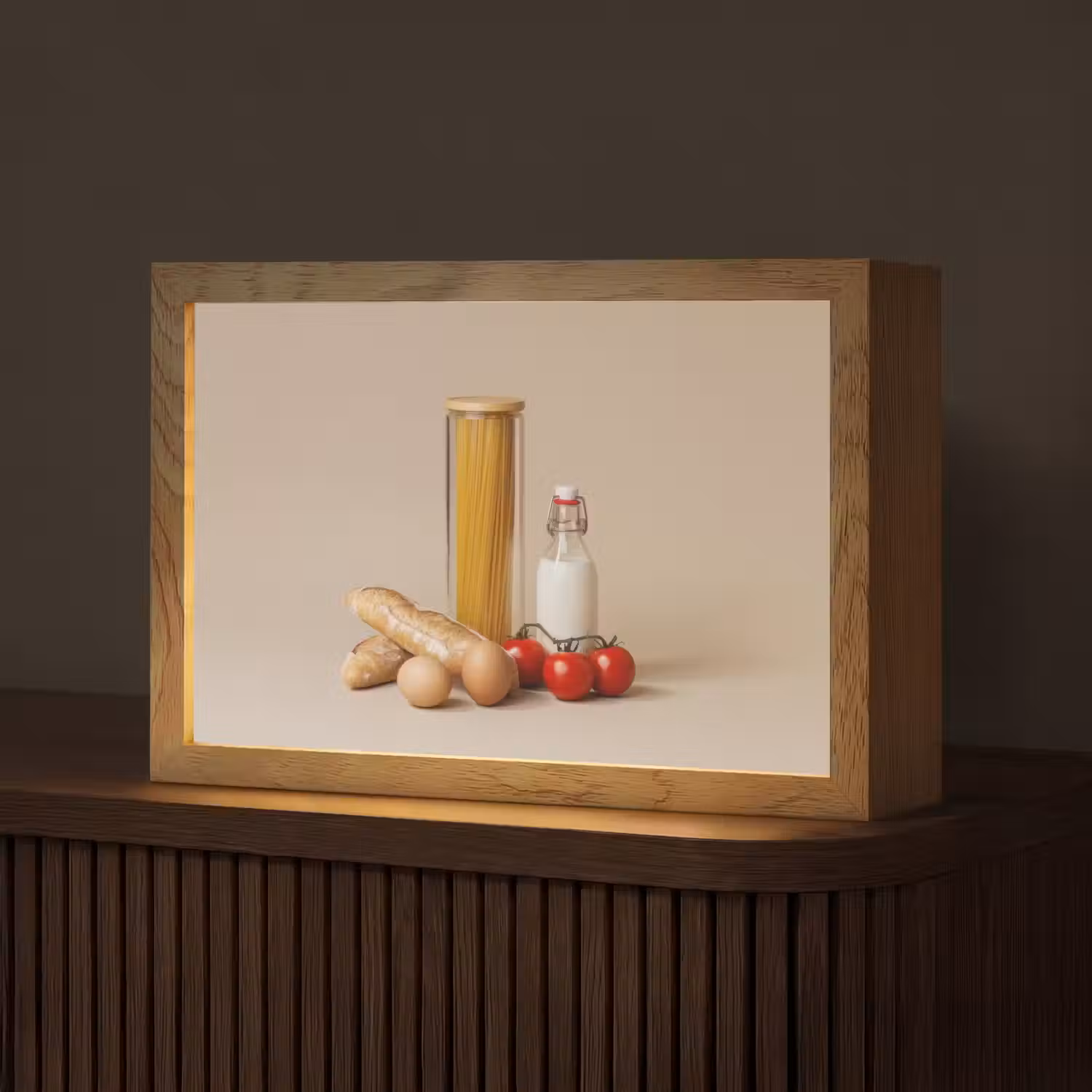Spaghetti - Melk - Tomaten - Eieren - Brood Light Box met kabel (Tafellamp) klein -z3d_website