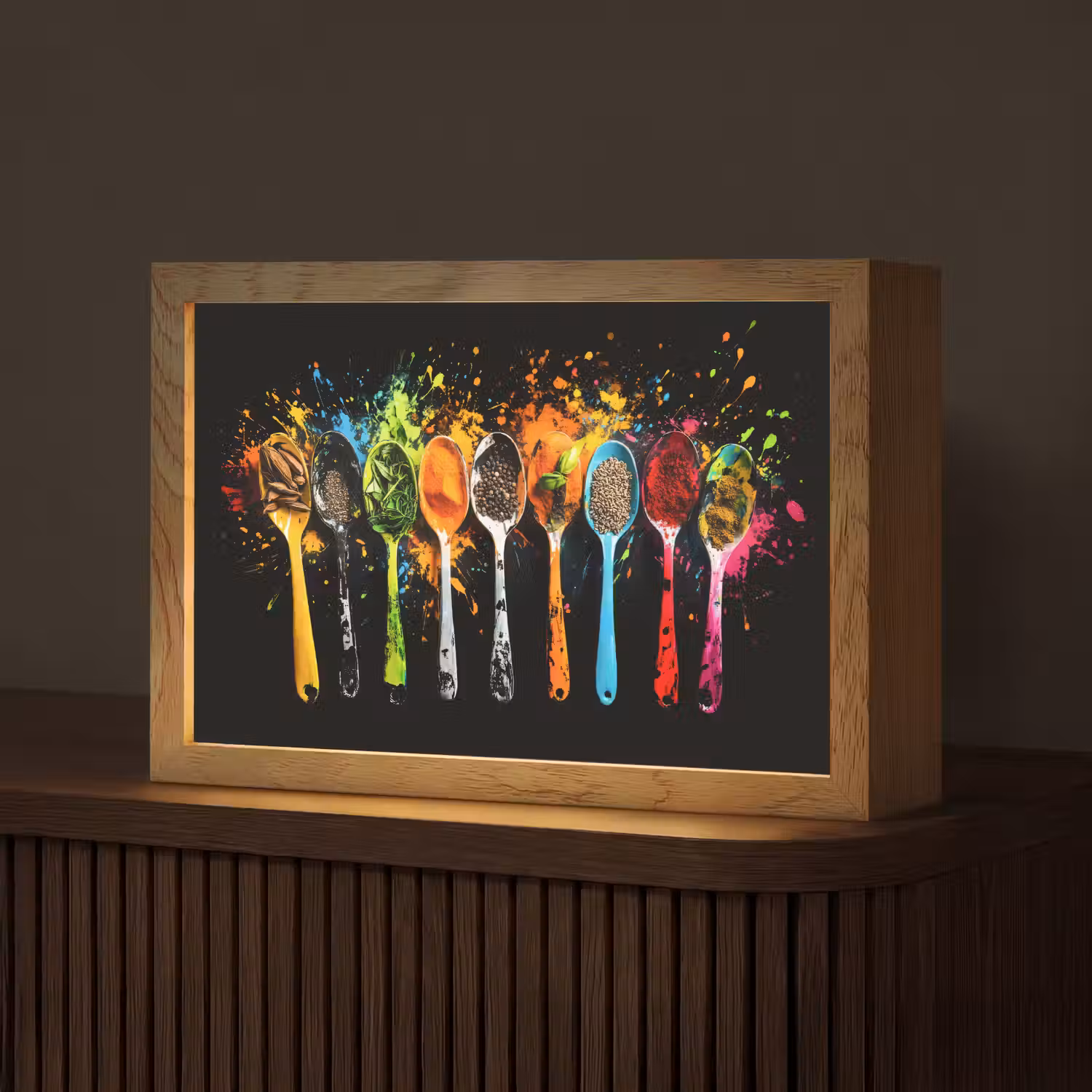 Lepels - Kruiden - Modern - Graffiti - Verf - Kleurrijk Light Box met kabel (Tafellamp) klein -z3d_website
