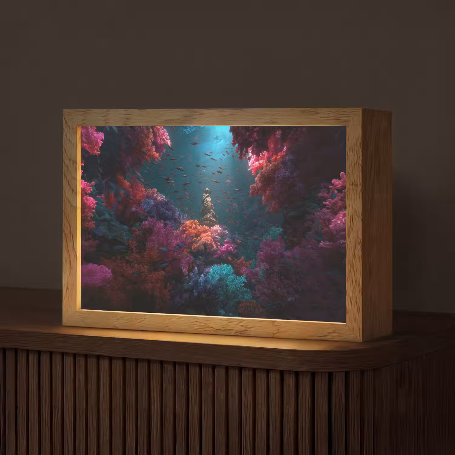Standbeeld - Zeebodem - Koraal - Kleurrijk Light Box met kabel (Tafellamp) klein -z3d_website