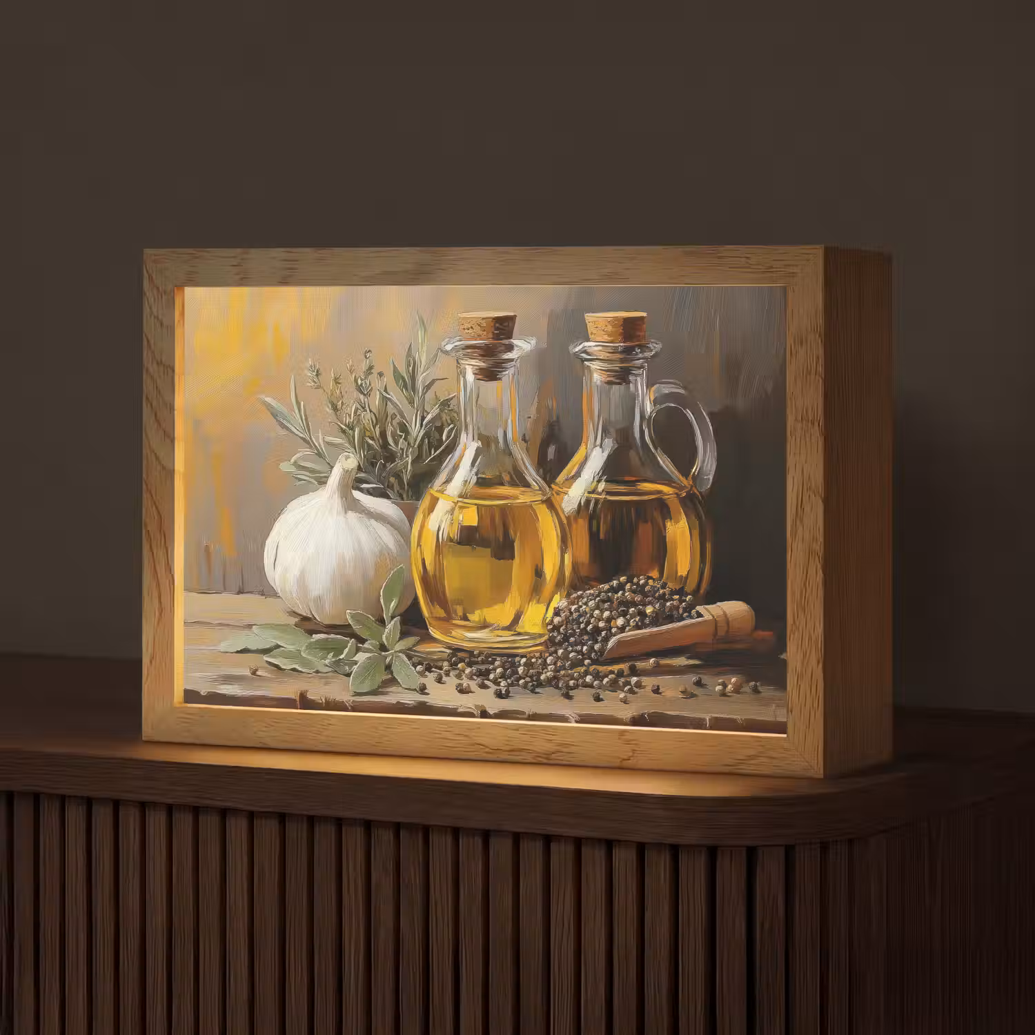 Stilleven - Olijfolie - Knoflook - Kruiden Light Box met kabel (Tafellamp) klein -z3d_website