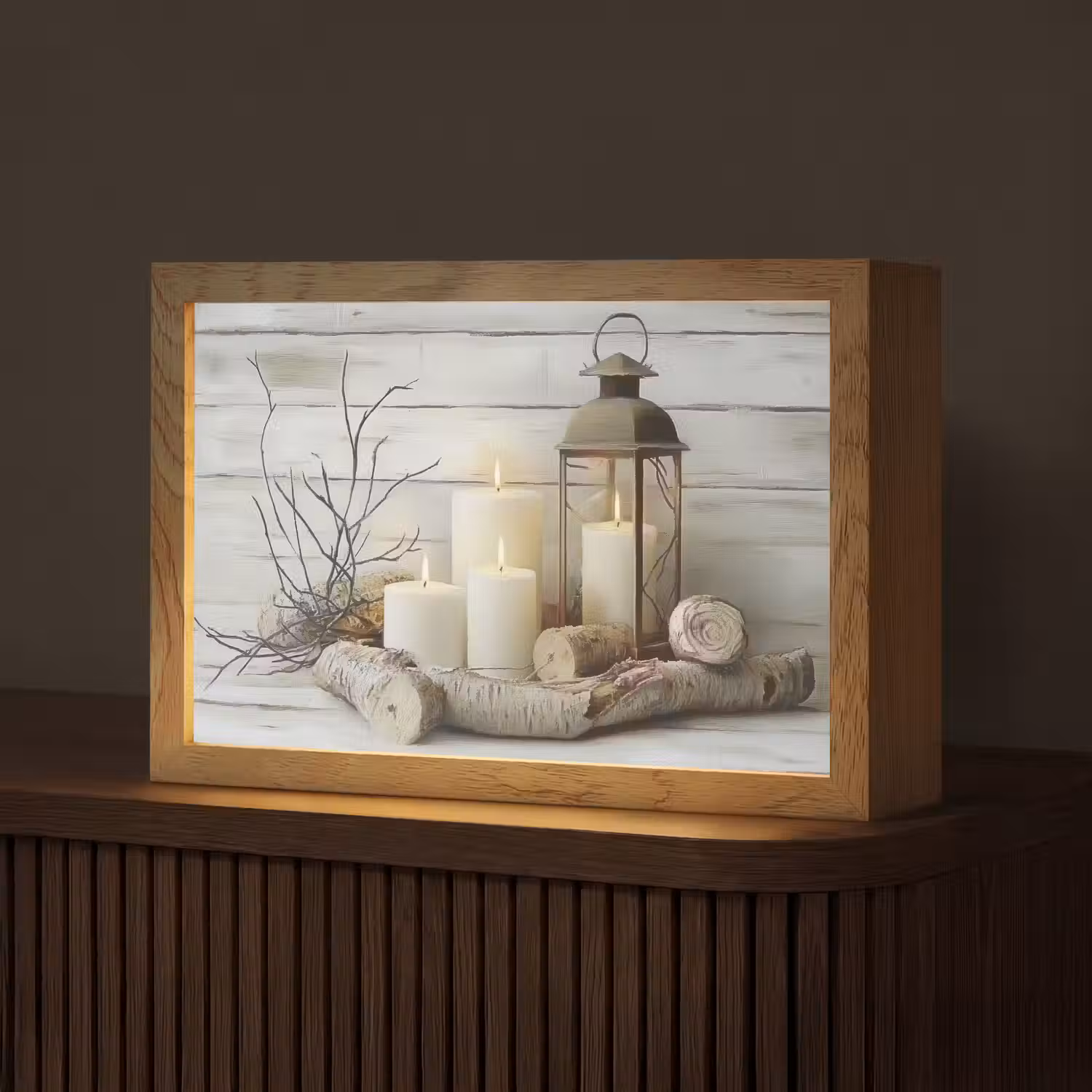 Stilleven - Wit - Kaarsen - Rustiek - Natuur Light Box met kabel (Tafellamp) klein -z3d_website