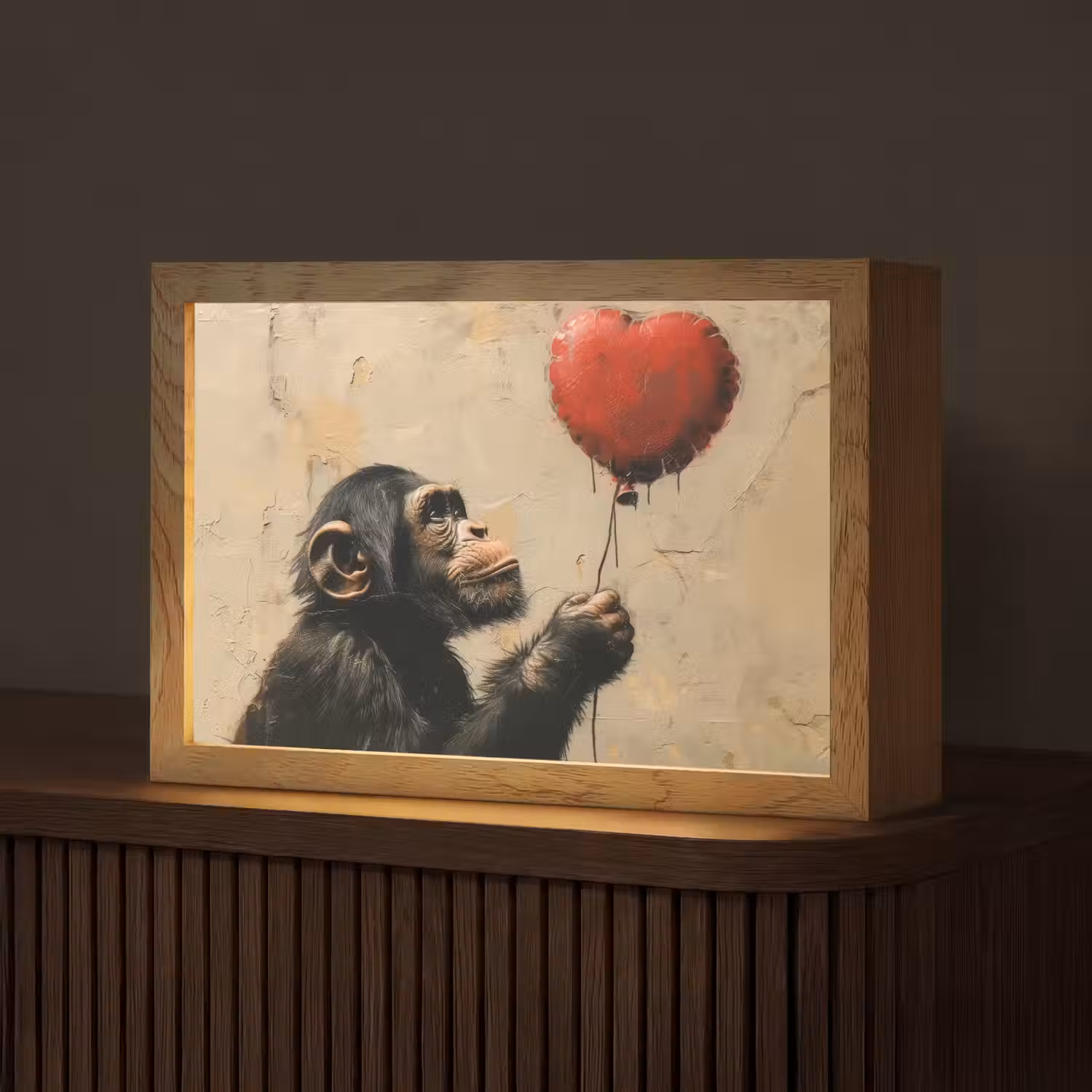 Street art - Chimpansee - Ballon - Graffiti - Banksy Style Light Box met kabel (Tafellamp) klein -z3d_website