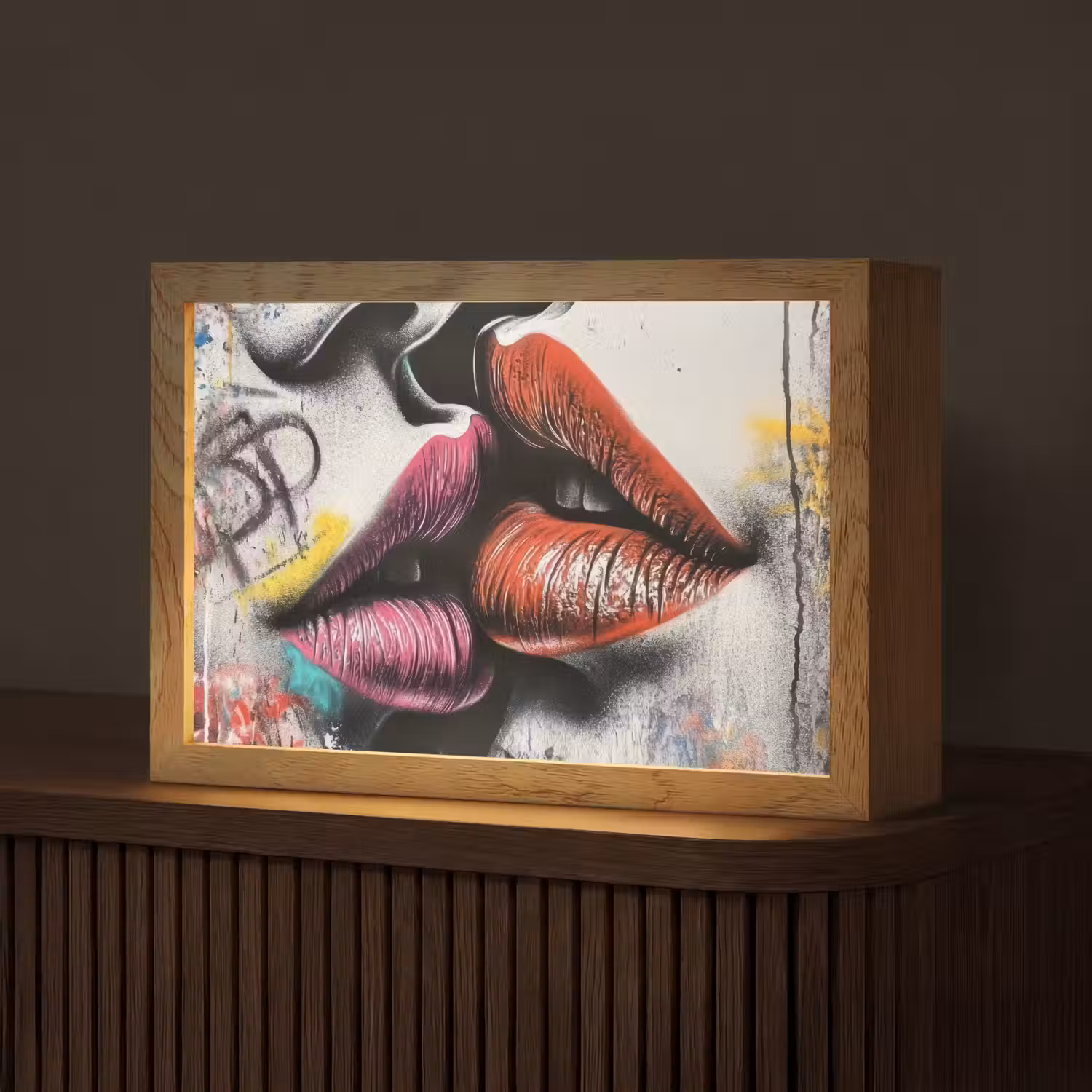 Street art - Lippen - Kus - Graffiti Light Box met kabel (Tafellamp) klein -z3d_website