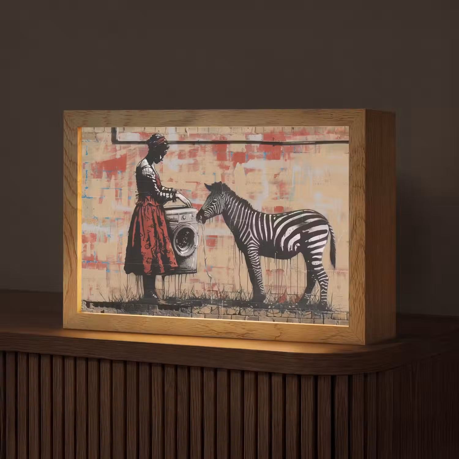 Street art - Zebra - Vrouw - Dieren - Graffiti - Banksy Style Light Box met kabel (Tafellamp) klein -z3d_website