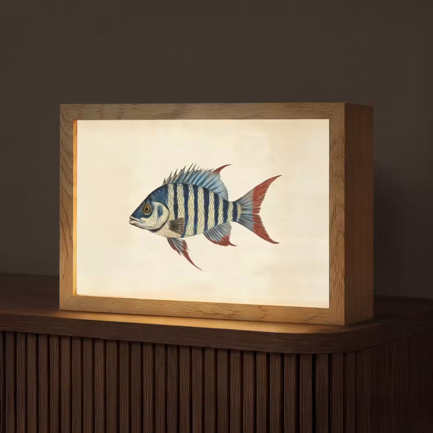 Gestreept - Donkerblauw - Rugvin - Vis Light Box met kabel (Tafellamp) klein -z3d_website