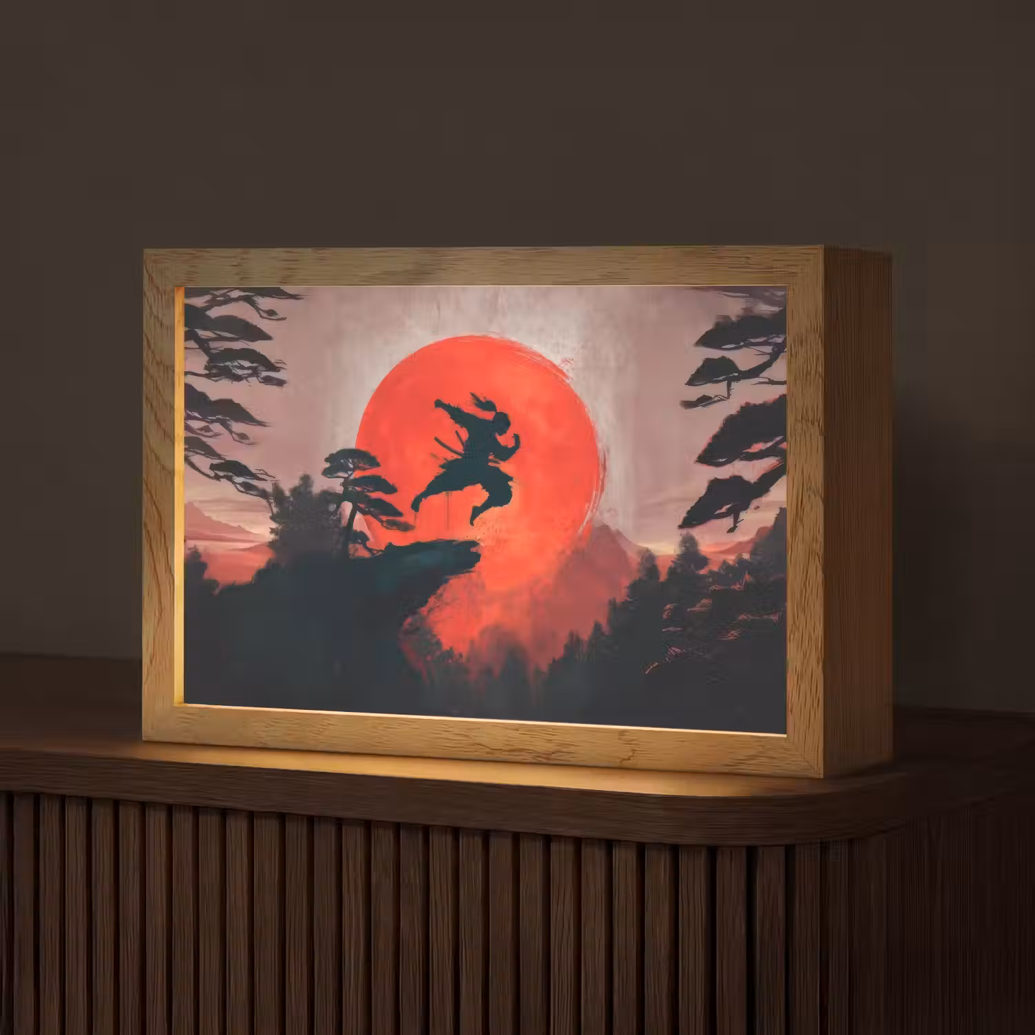 Zon - Krijger - Bomen - Bergen Light Box met kabel (Tafellamp) klein -z3d_website