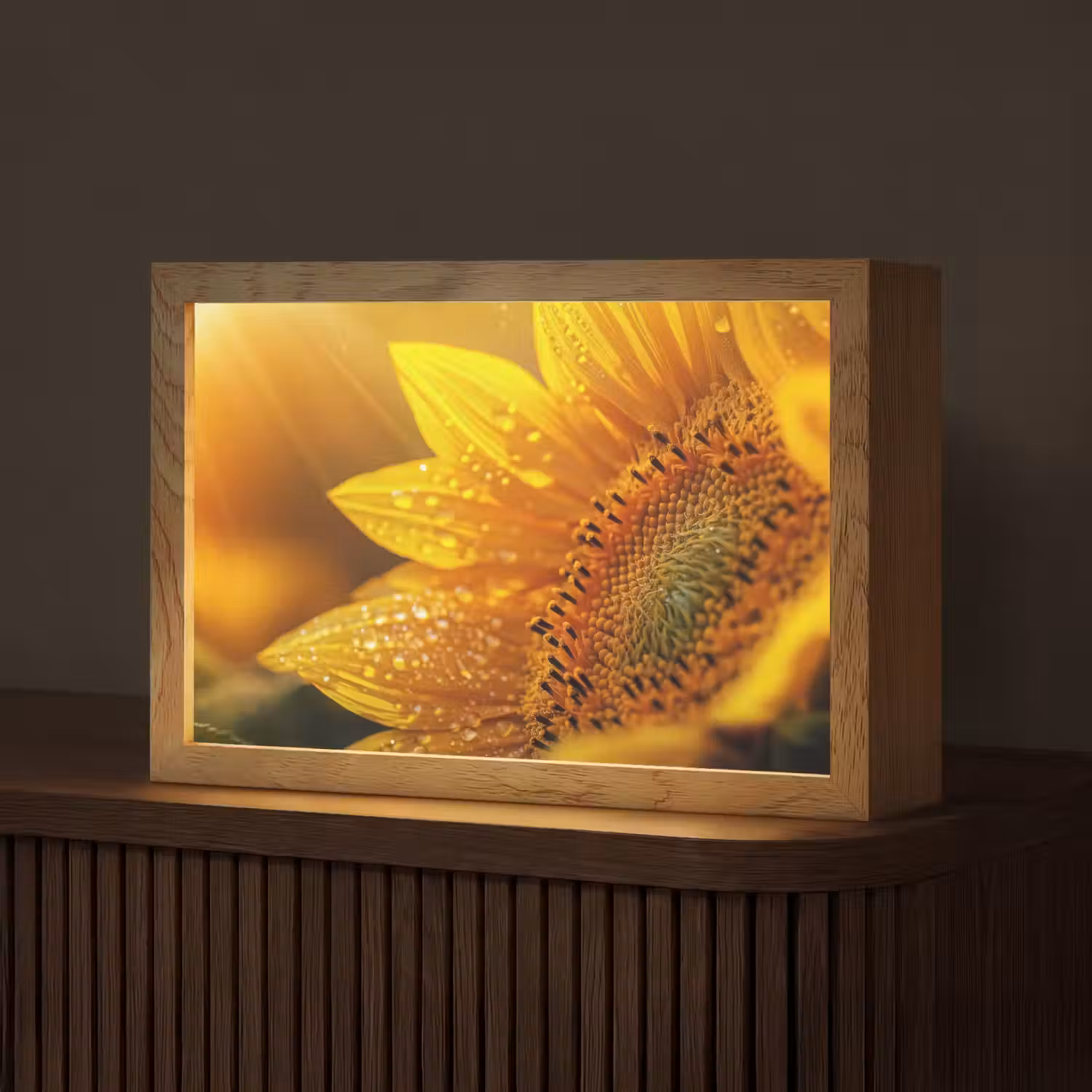 Zonnebloem - Dauwdruppels - Geel - Zonlicht Light Box met kabel (Tafellamp) klein -z3d_website