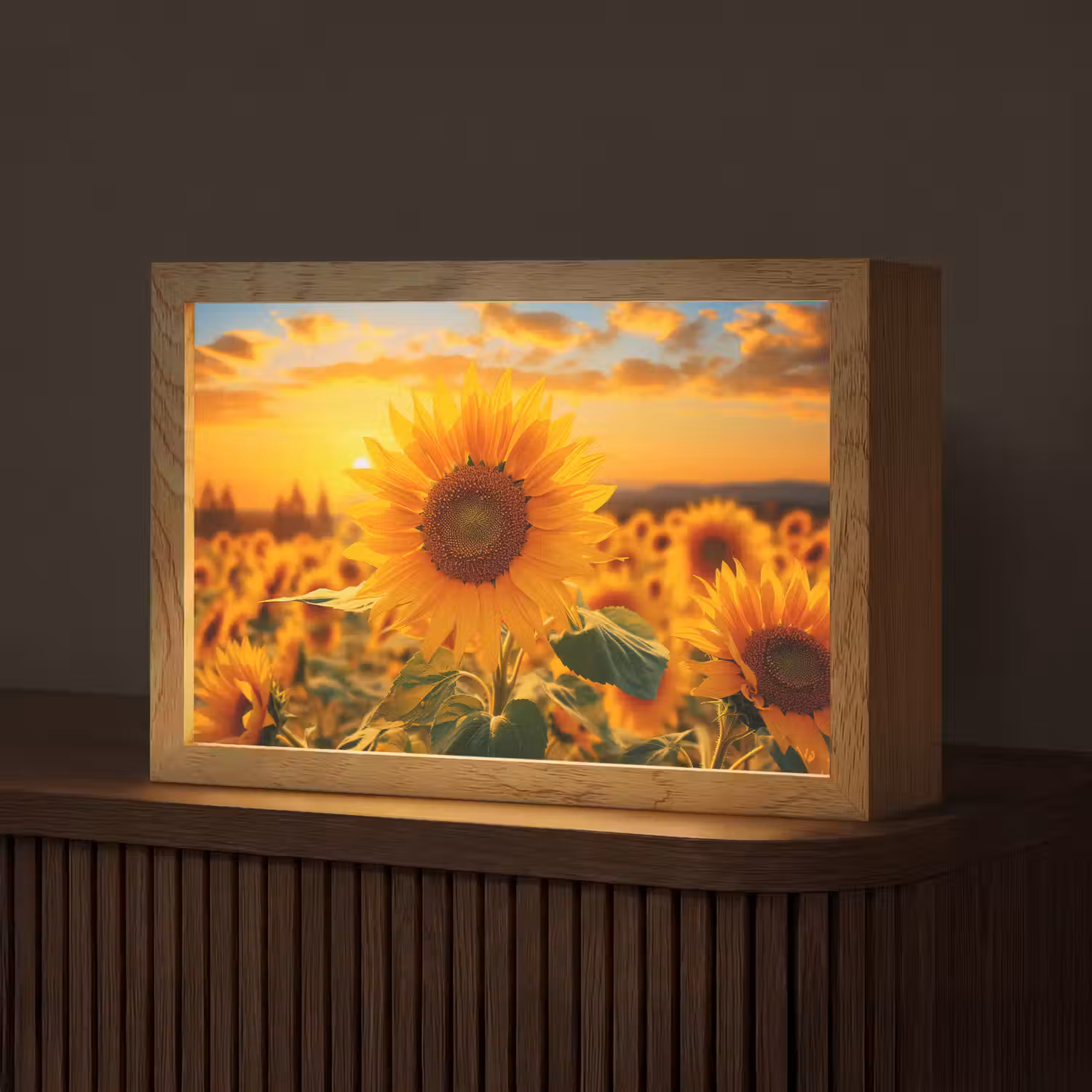 Zonnebloem - Bloemen - Geel - Bloemenveld met zonnebloemen Light Box met kabel (Tafellamp) klein -z3d_website