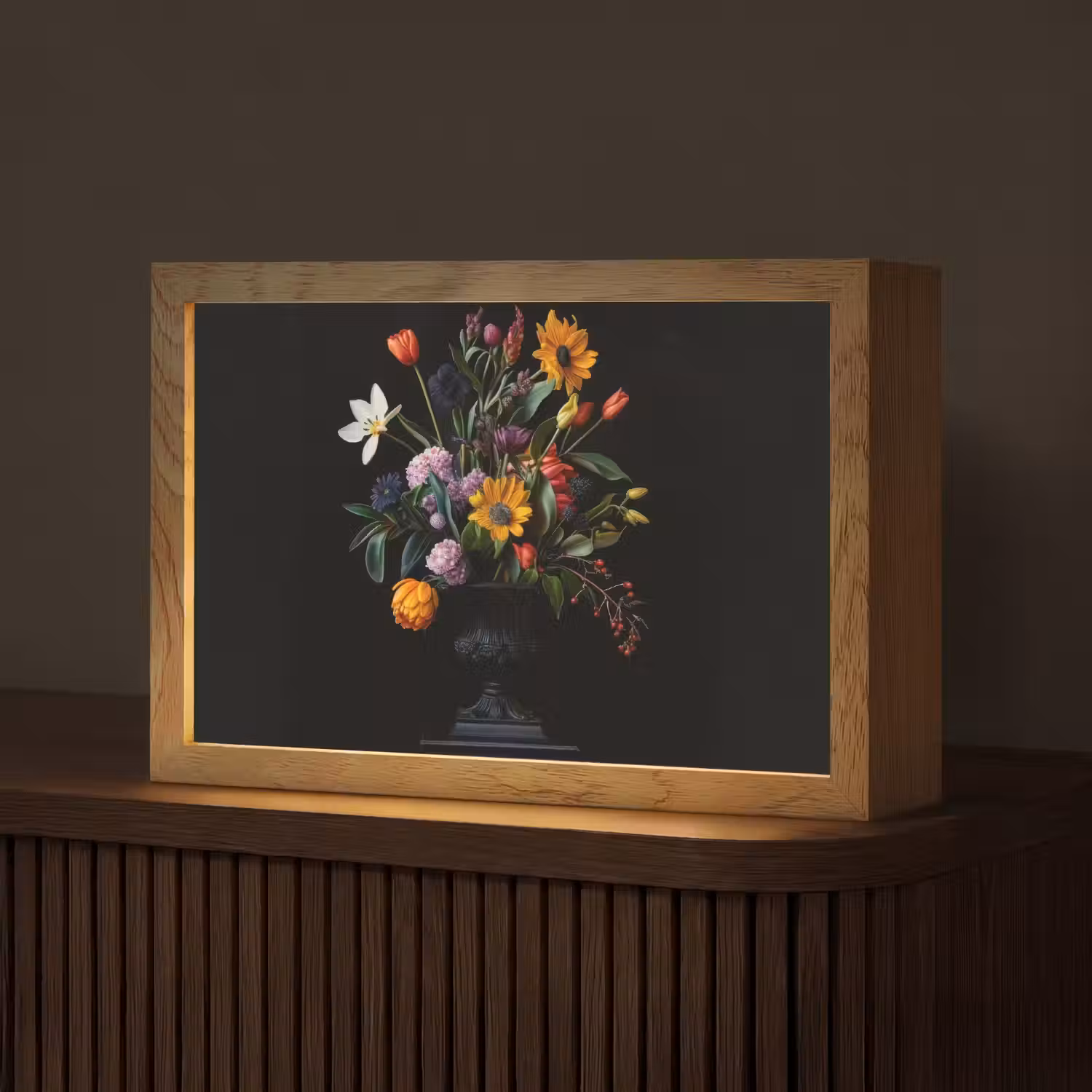 Zonnebloemen - Boeket - Kleurrijk Light Box met kabel (Tafellamp) klein -z3d_website