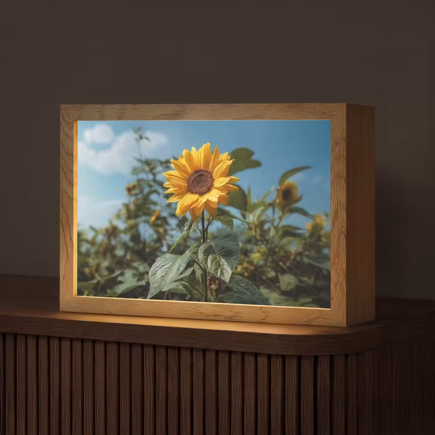 Zonnebloemen - Helderblauwer lucht - Gras Light Box met kabel (Tafellamp) klein -z3d_website