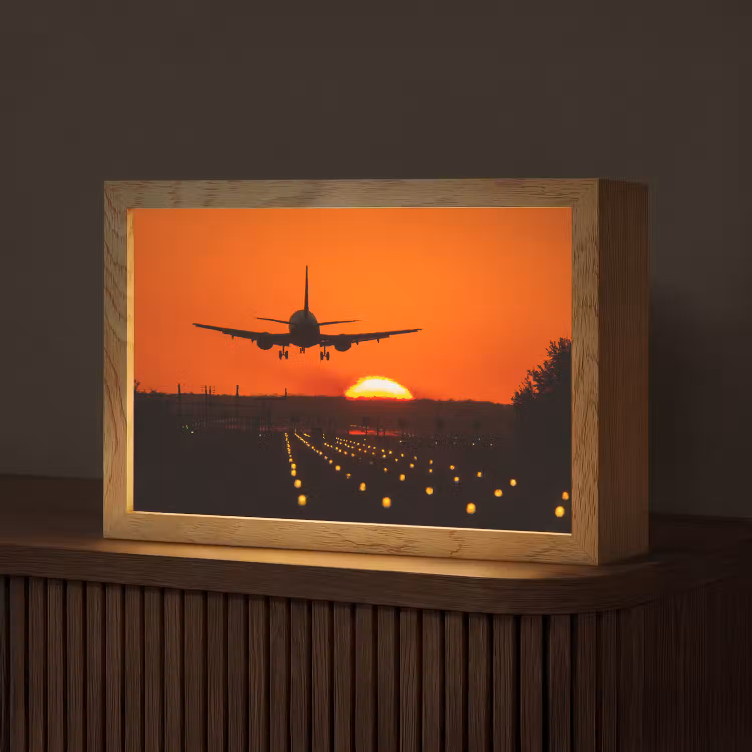 Zonsondergang - Vliegtuig - Oranje - Zon Light Box met kabel (Tafellamp) klein -z3d_website