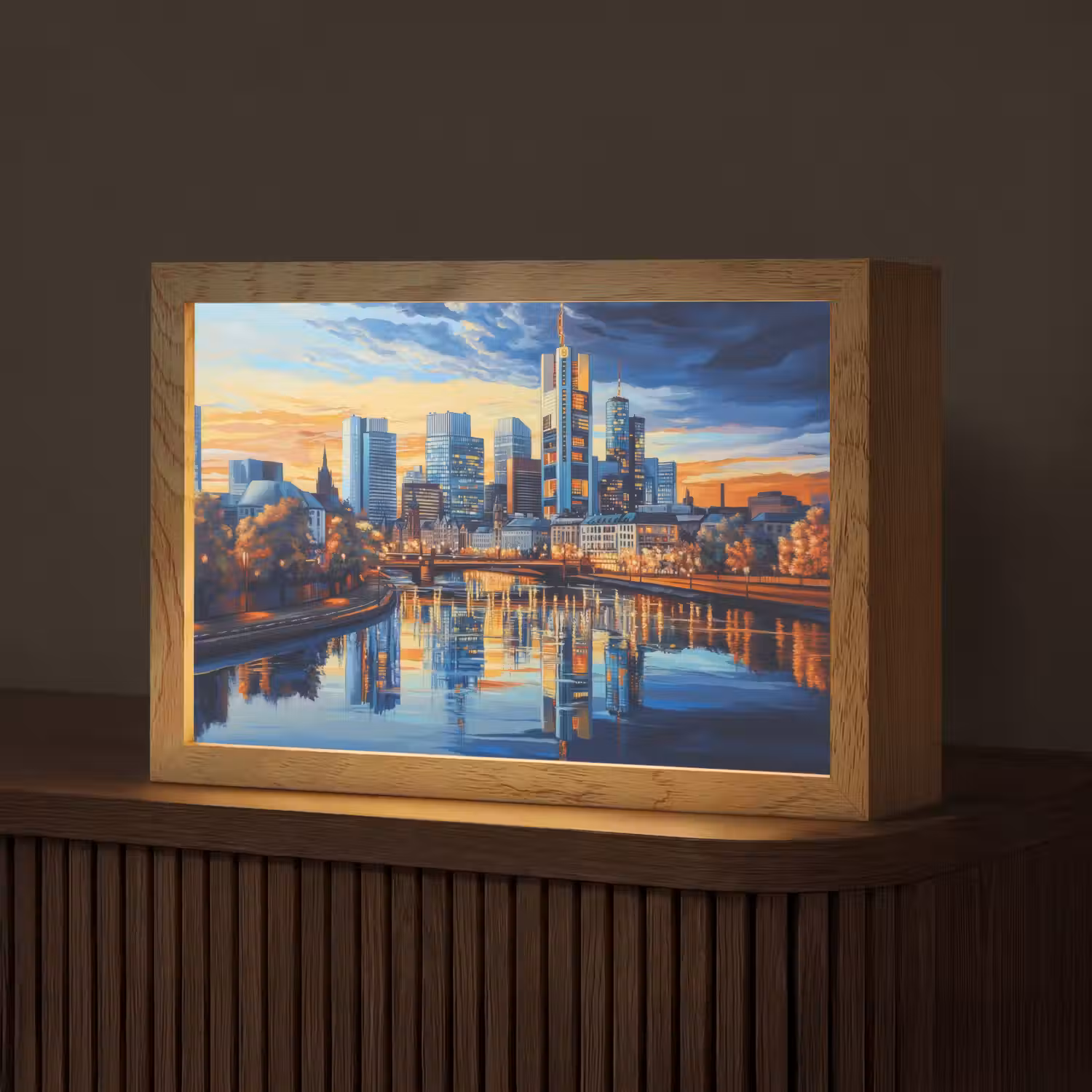 Zonsondergang Frankfurt - Stad - Skyline - Water Light Box met kabel (Tafellamp) klein -z3d_website