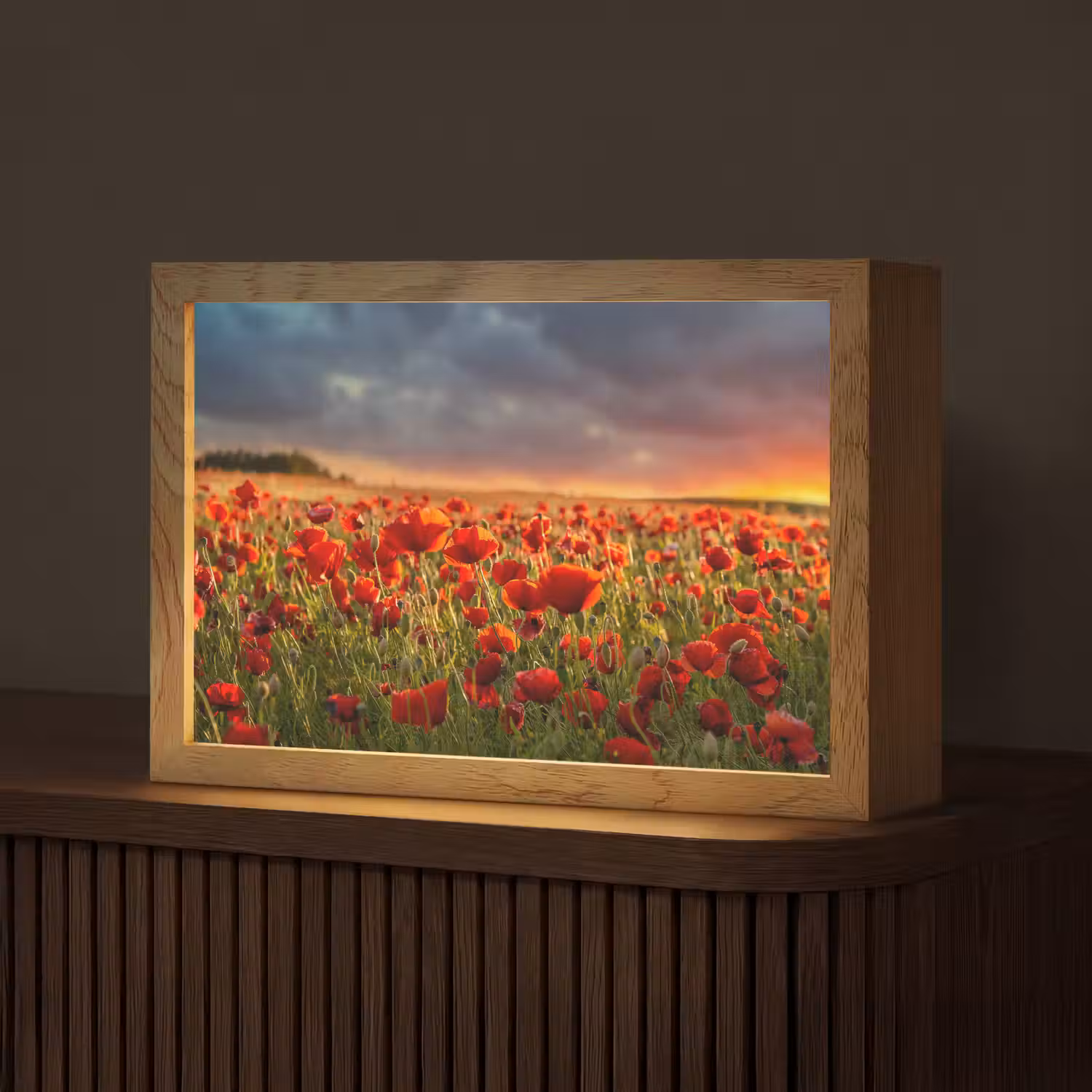 Zonsondergang - Klaprozen - Rood - Bloemen - Veld - Natuur Light Box met kabel (Tafellamp) klein -z3d_website