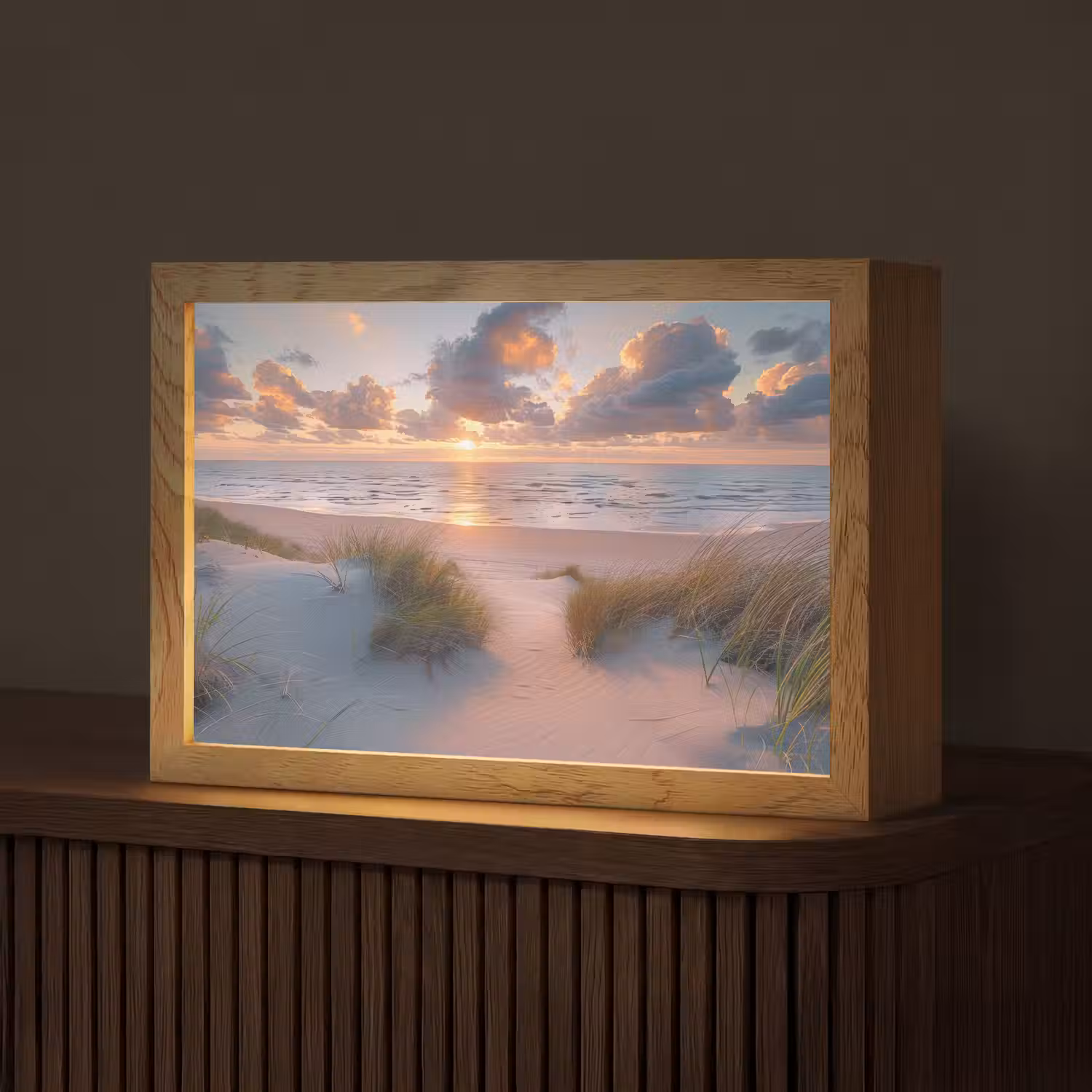 Zonsondergang - Zee - Strand - Duinen - Natuur Light Box met kabel (Tafellamp) klein -z3d_website