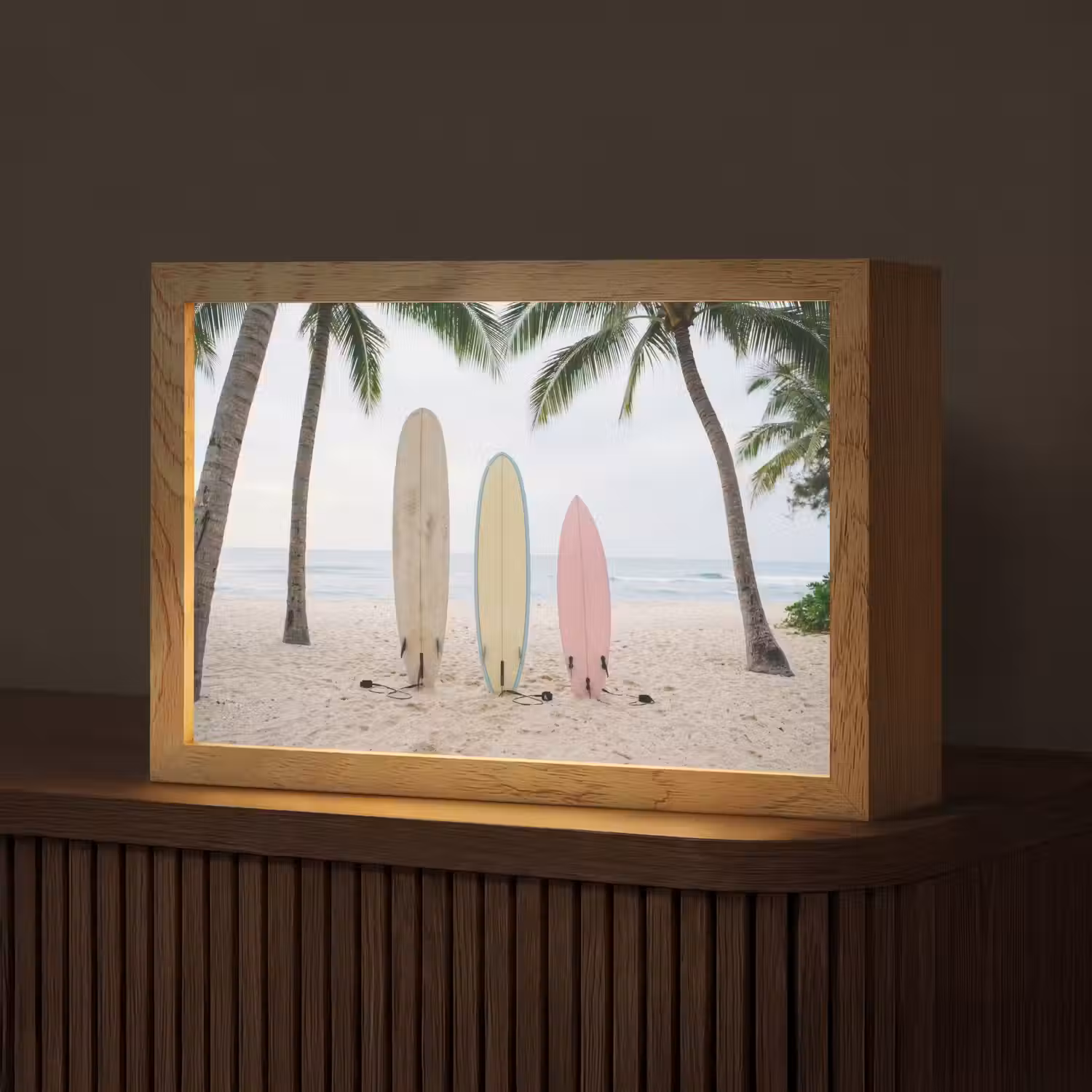 Surfboard - Palmbomen - Kleurrijk Light Box met kabel (Tafellamp) klein -z3d_website