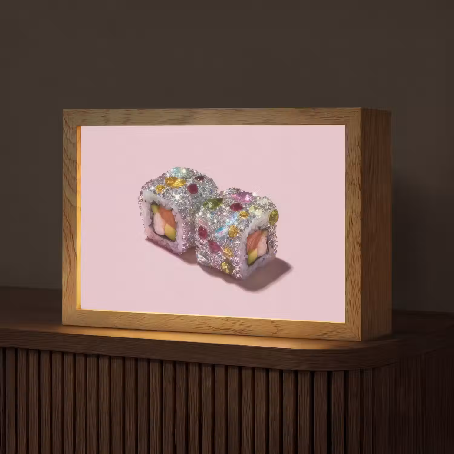 Sushi - Rolletjes - Steentjes - Kleurrijk Light Box met kabel (Tafellamp) klein -z3d_website