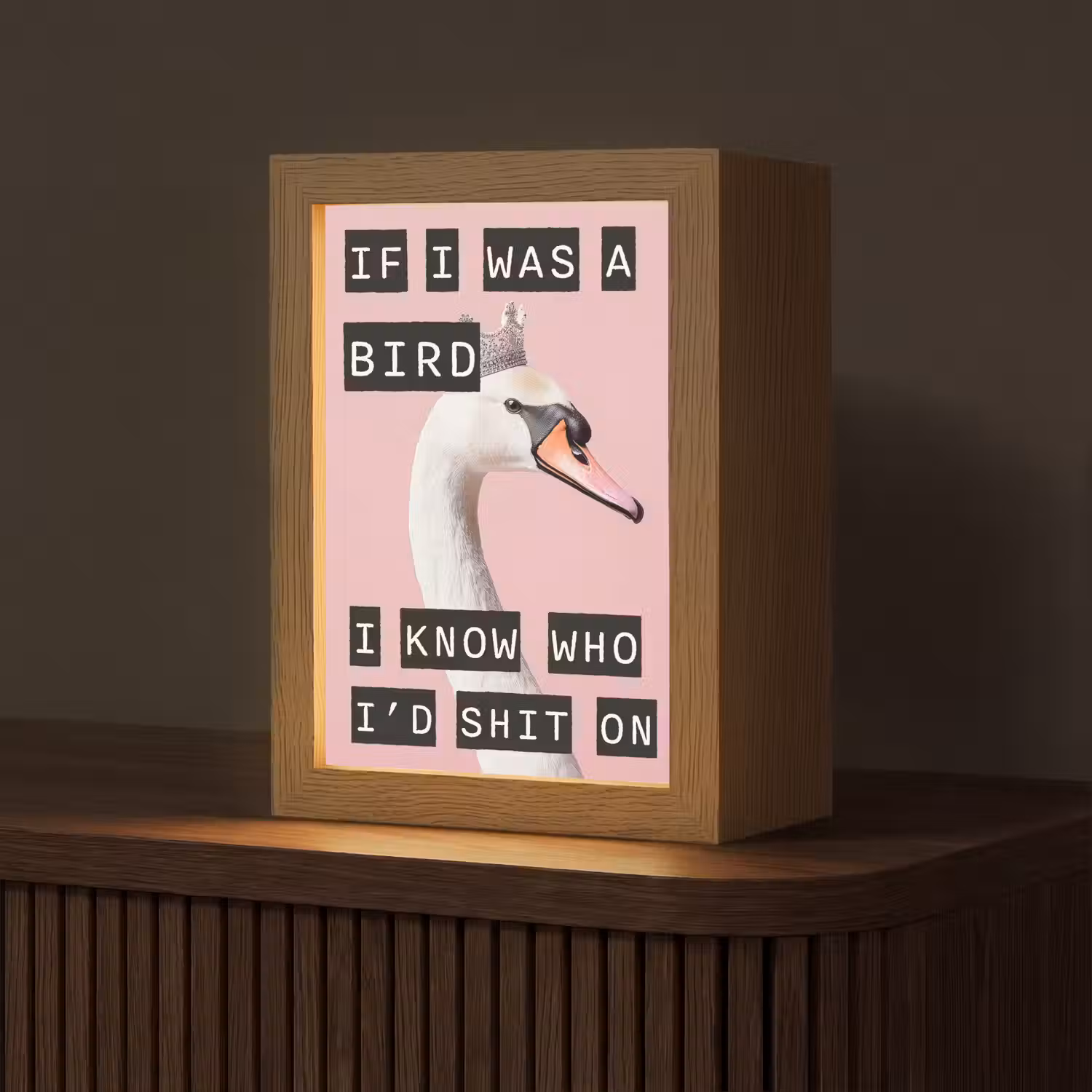 Zwaan - Vogel - Decoratie - Roze Light Box met kabel (Tafellamp) klein -z3d_website