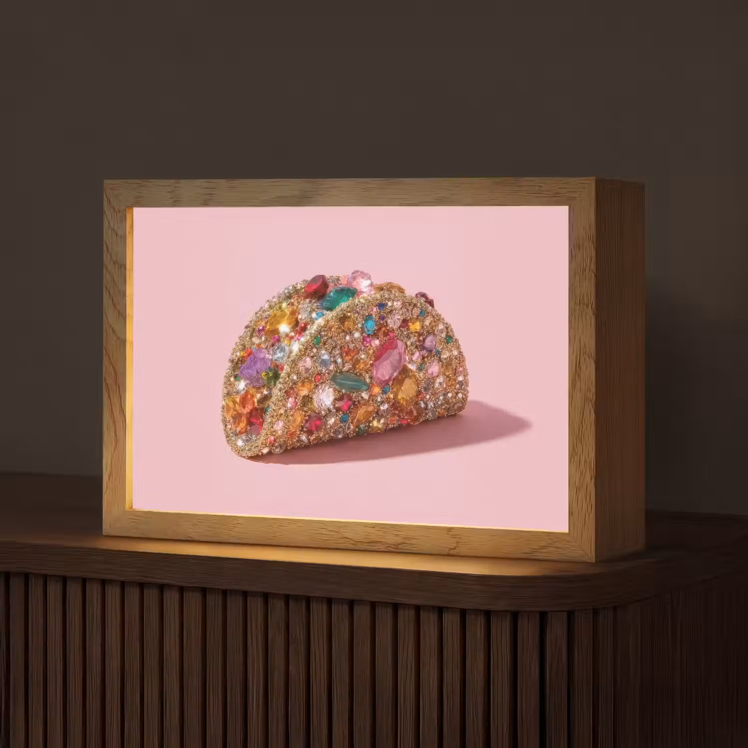 Taco - Kleurrijk - Edelstenen - Goud Light Box met kabel (Tafellamp) klein -z3d_website