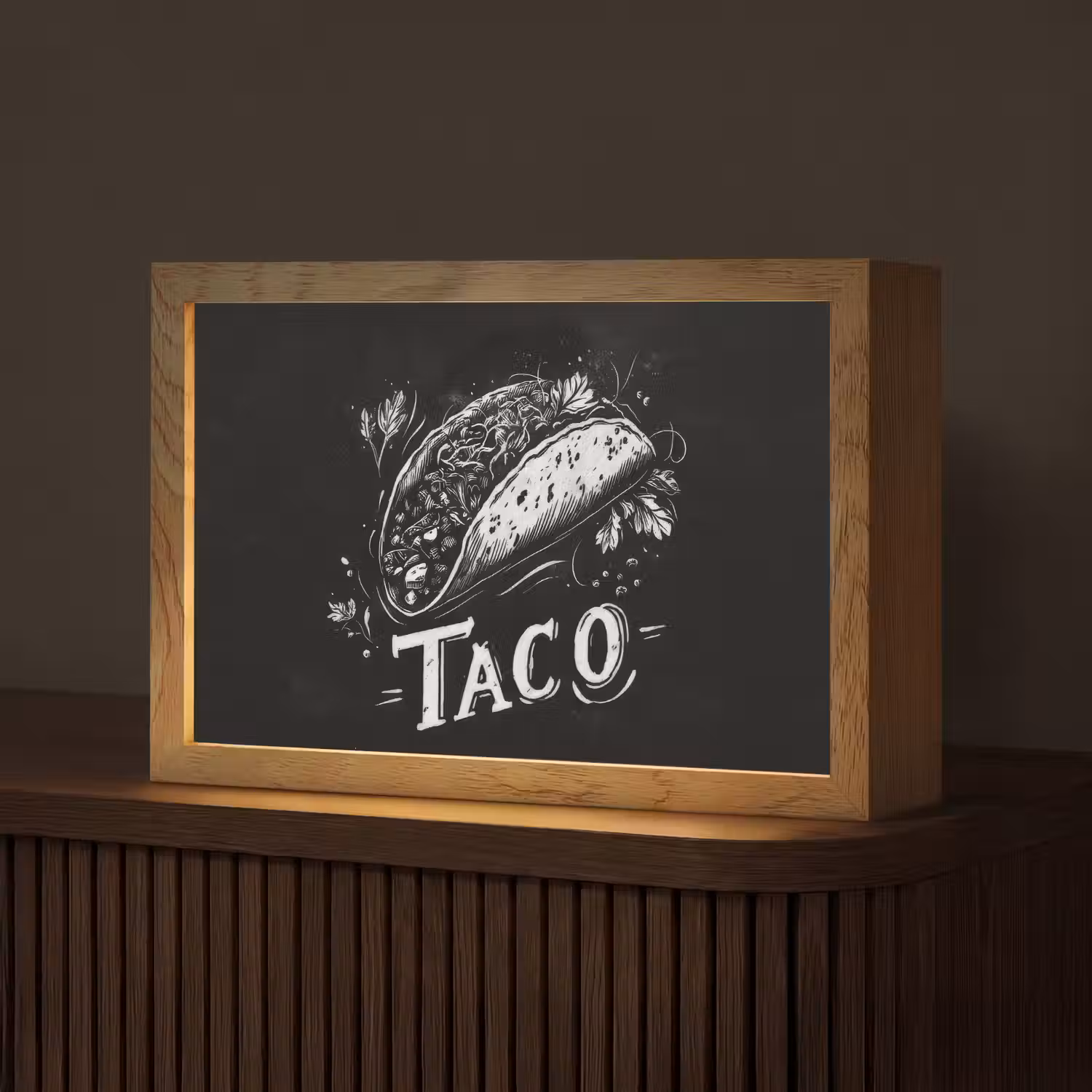 Taco - Kruiden - Witte krijtstijl - Tekst Light Box met kabel (Tafellamp) klein -z3d_website