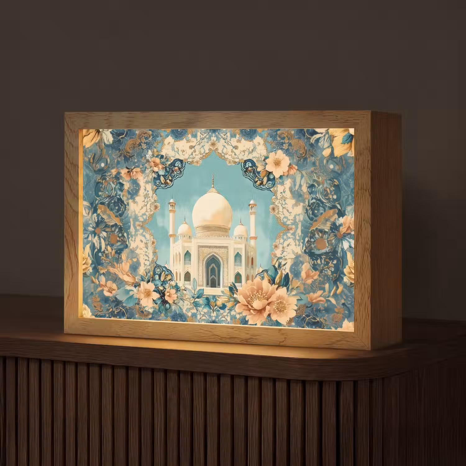 Taj Mahal - Ramadan - Bloemen - Islamitische Light Box met kabel (Tafellamp) klein -z3d_website