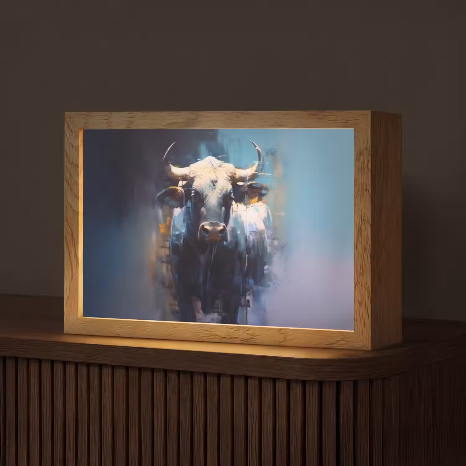 Stier - Zwart - Abstract - Horens Light Box met kabel (Tafellamp) klein -z3d_website