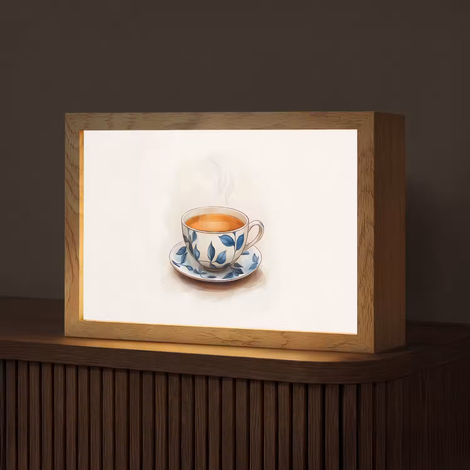 Theekop - Bladeren - Blauw Light Box met kabel (Tafellamp) klein -z3d_website